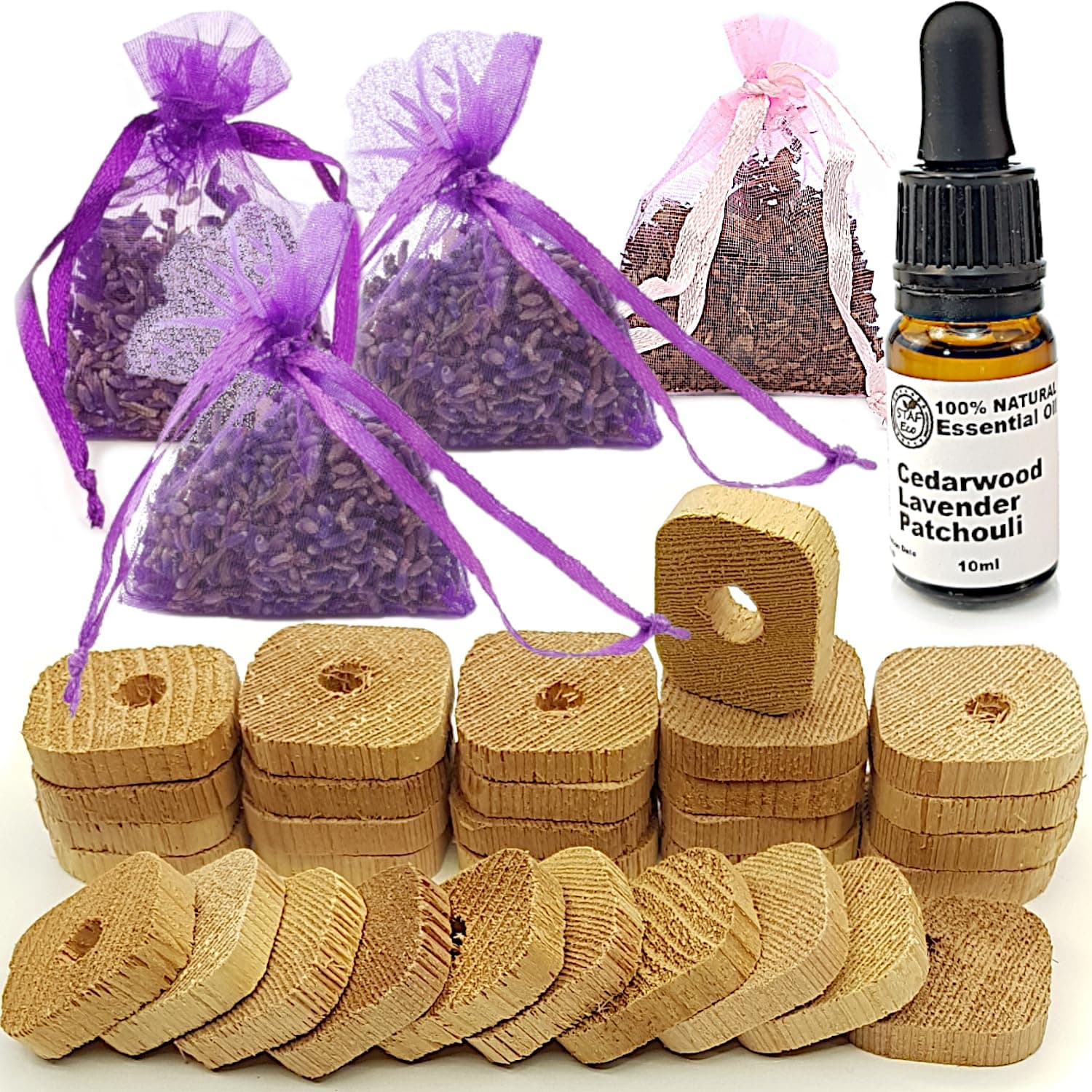 STAFECO Moth Repellent for Wardrobes Anti Moths Cedarwood Rings Lavender & Patchouli Bags Premium Oil 100% Natural (Medium L)