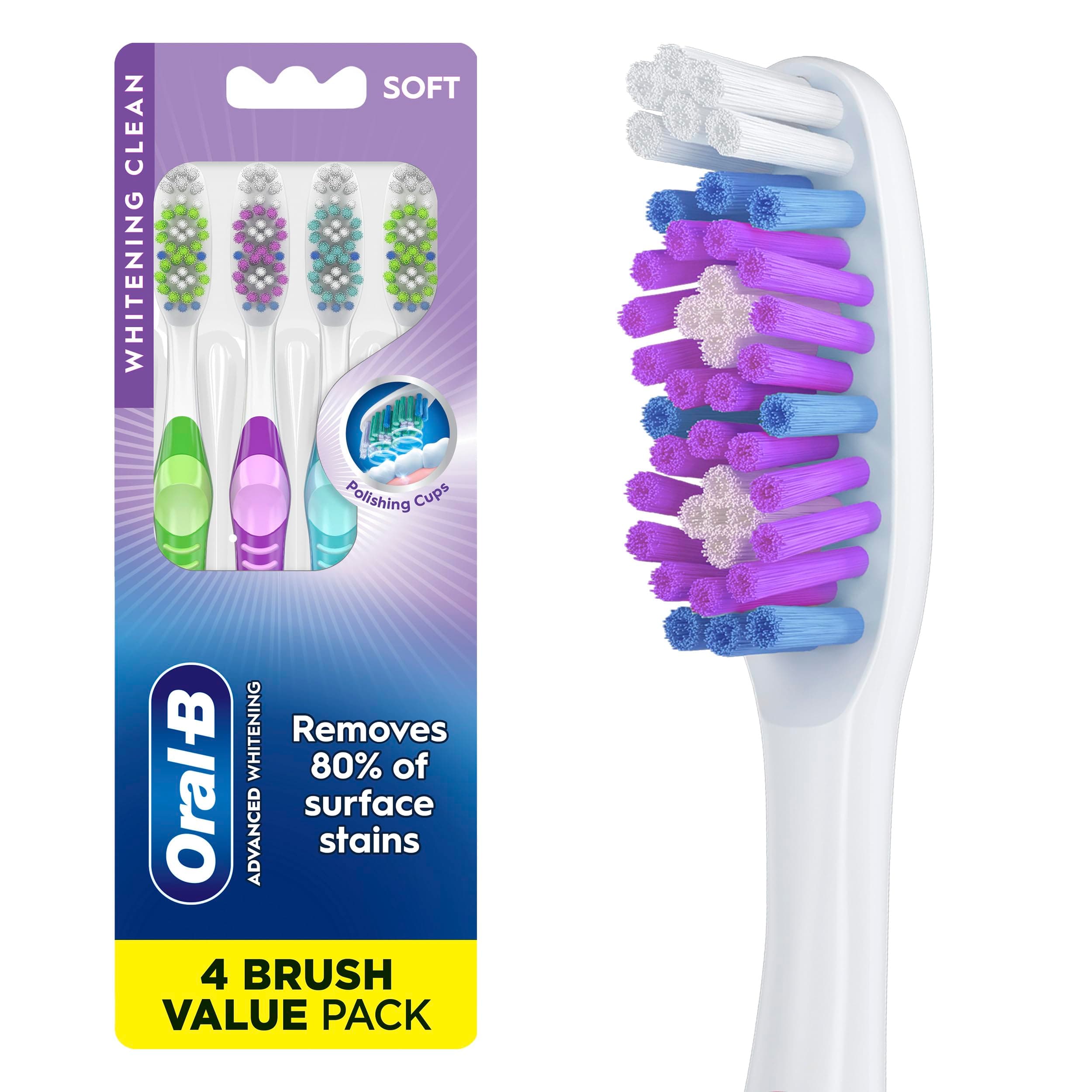 Oral B Advantage Vivid Dual Action Whitening Toothbrush Soft Toothbrush 4 Pack Toothbrush (Packaging and Product Color May Vary)