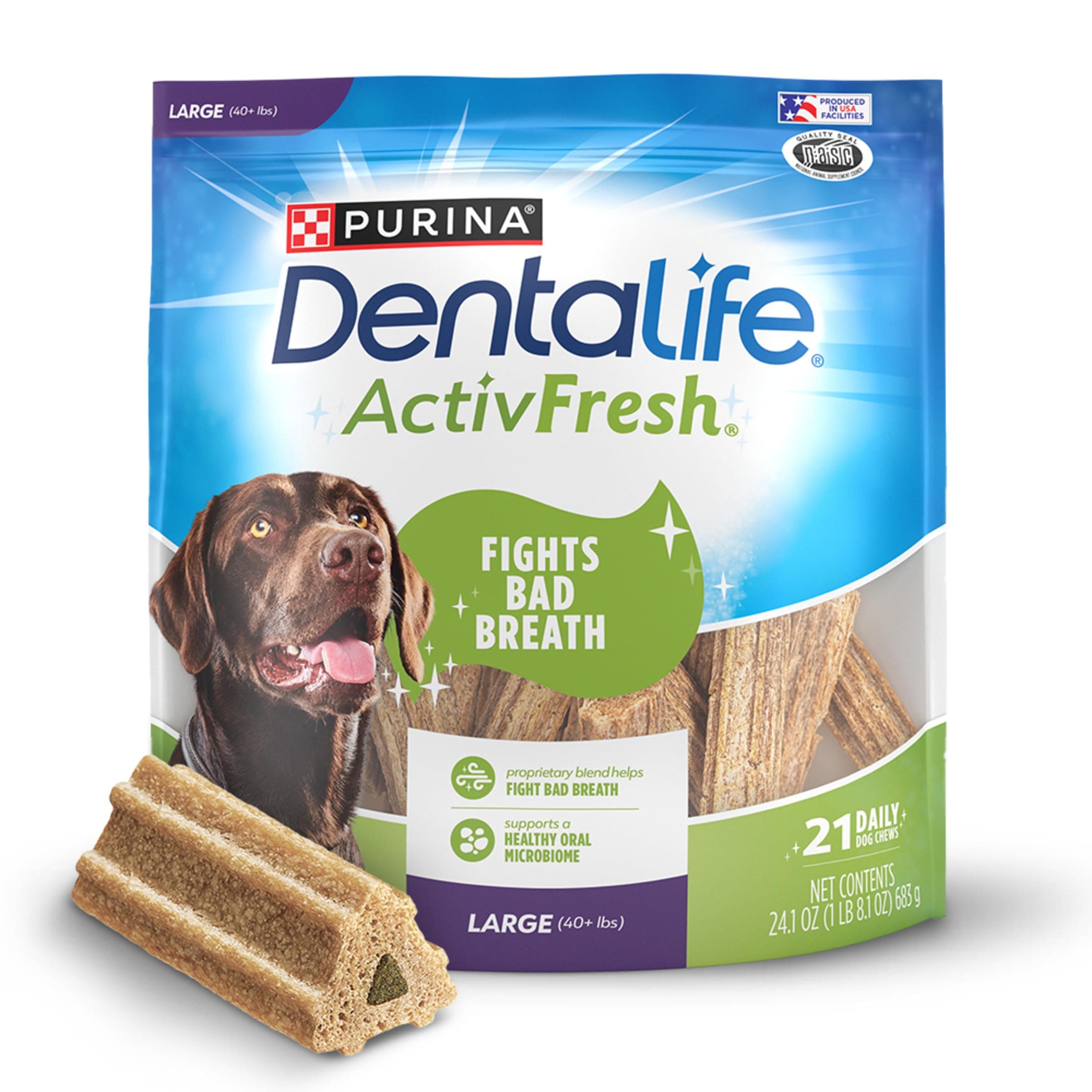 ActivFresh Dog Chews for Large Dogs 40 lbs. and up, Dental Chews to Freshen Breath, Chicken Flavor, 24.1 oz., 21 Chews - 21 ct. Pouch