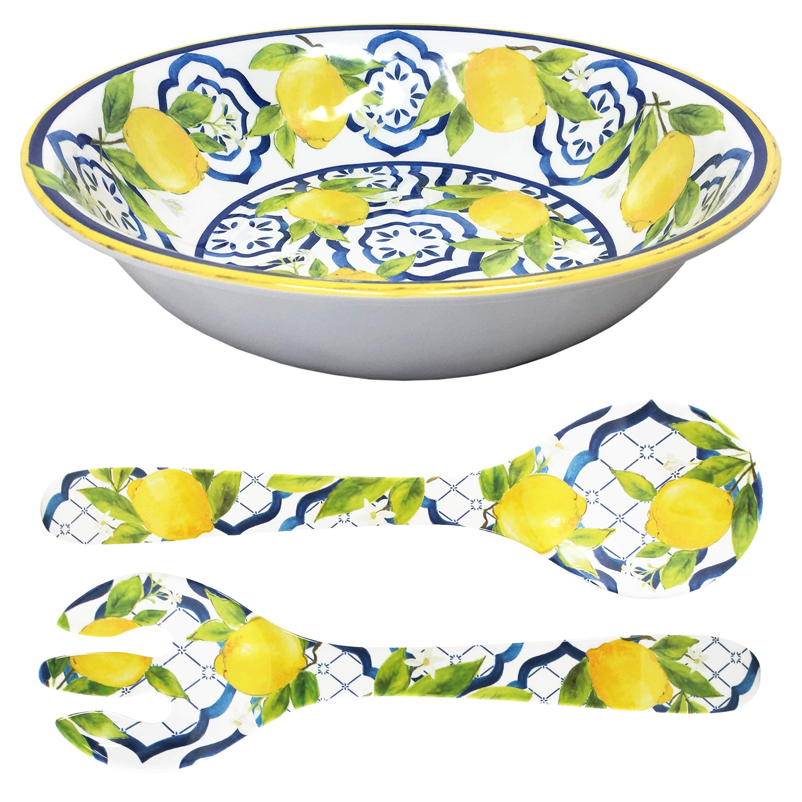 Le Cadeaux Melamine 13.75 Inch Salad Bowl and Servers Set, Palermo