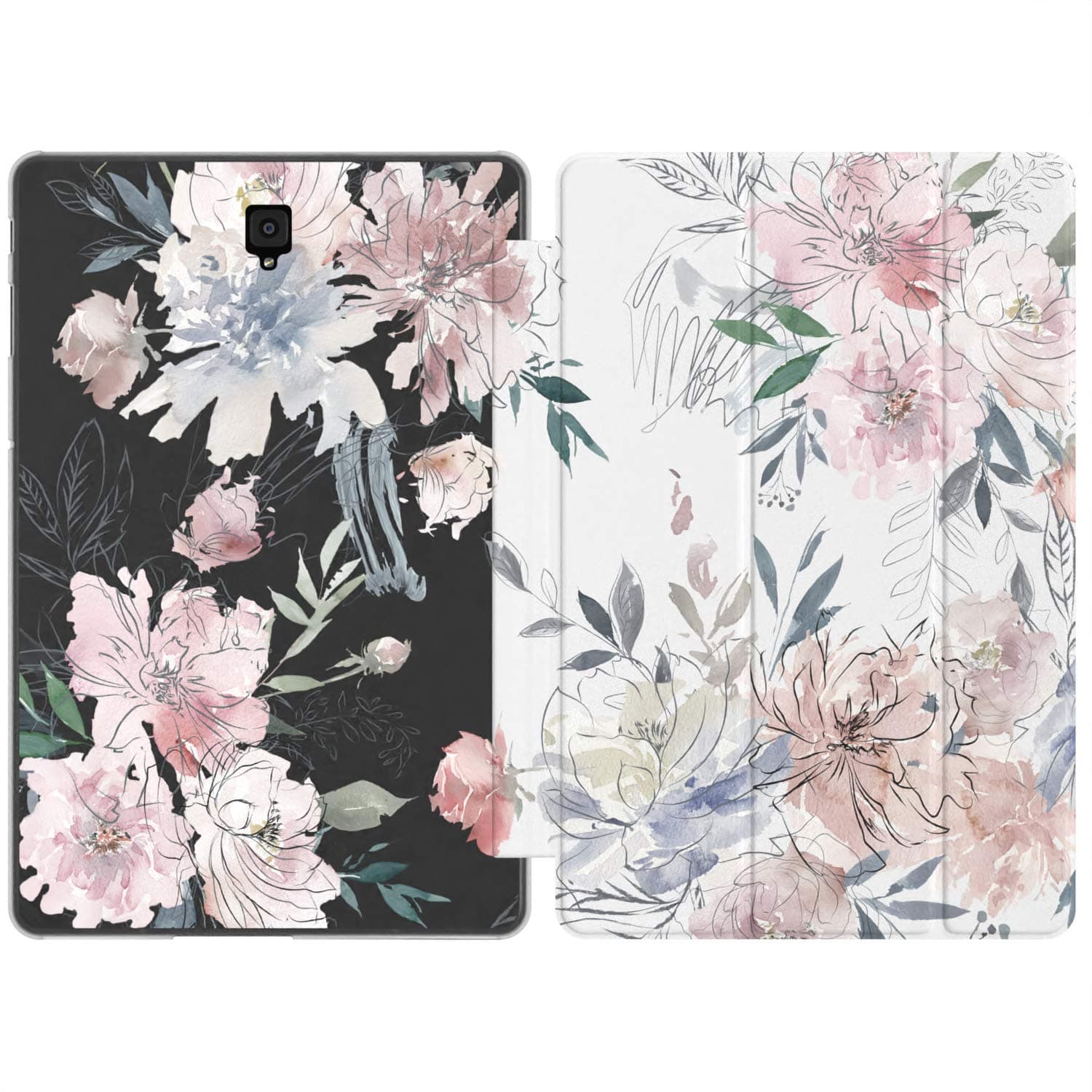 Case Compatible with Samsung Galaxy Tab S7 S6 Lite S5e S4 A7 10.4 A 10.5 10.1 2019 S3 9.7 S2 8.0 Flowers Sketch Drawing Design Watercolor Smart Cover Pastel Auto Wake Sleep Print Floral