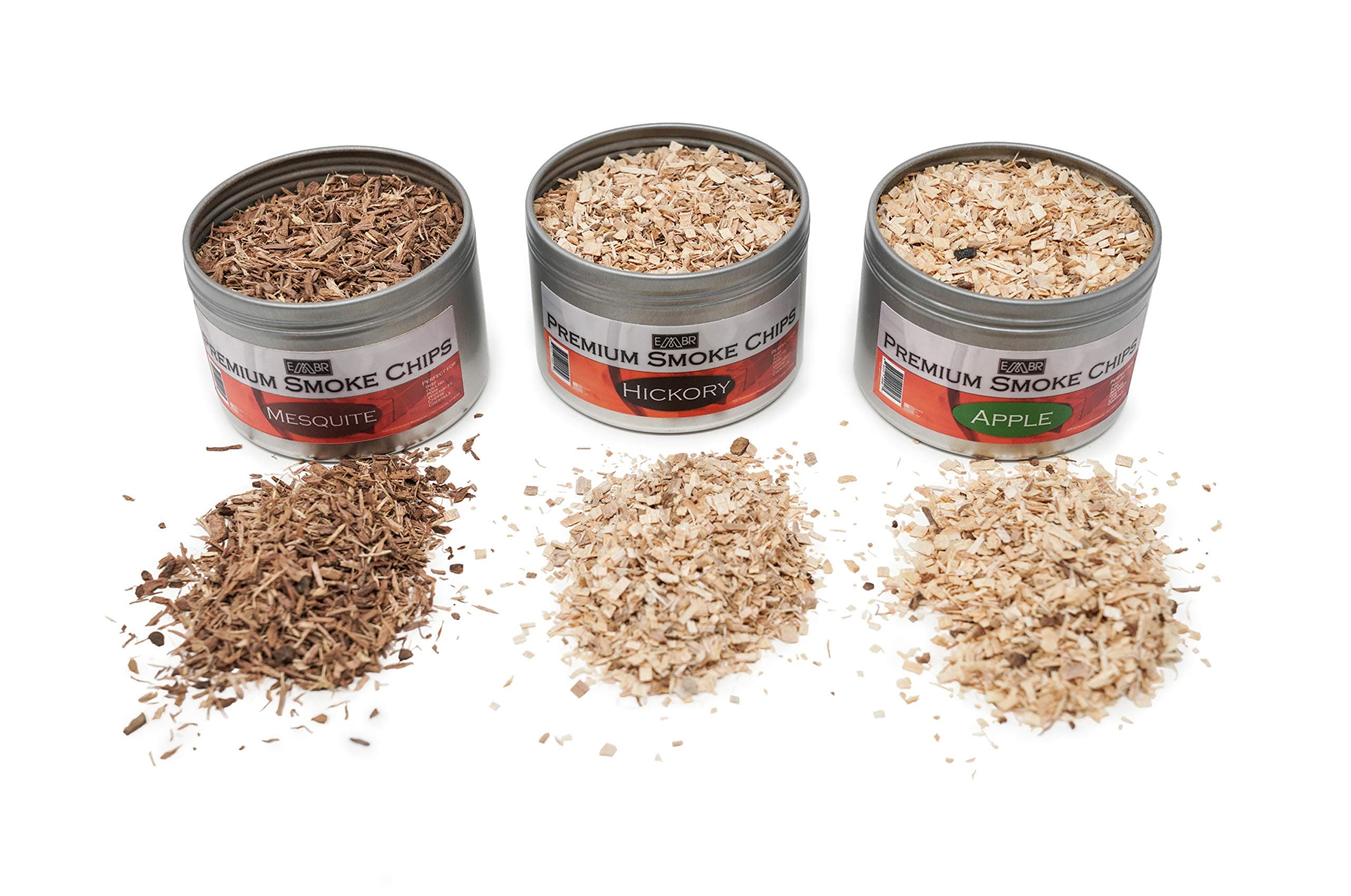 EMBR Premium Smoke Chips Variety Pack for Portable Smoke Infusers - Hickory, Apple, & Mesquite Wood Chips