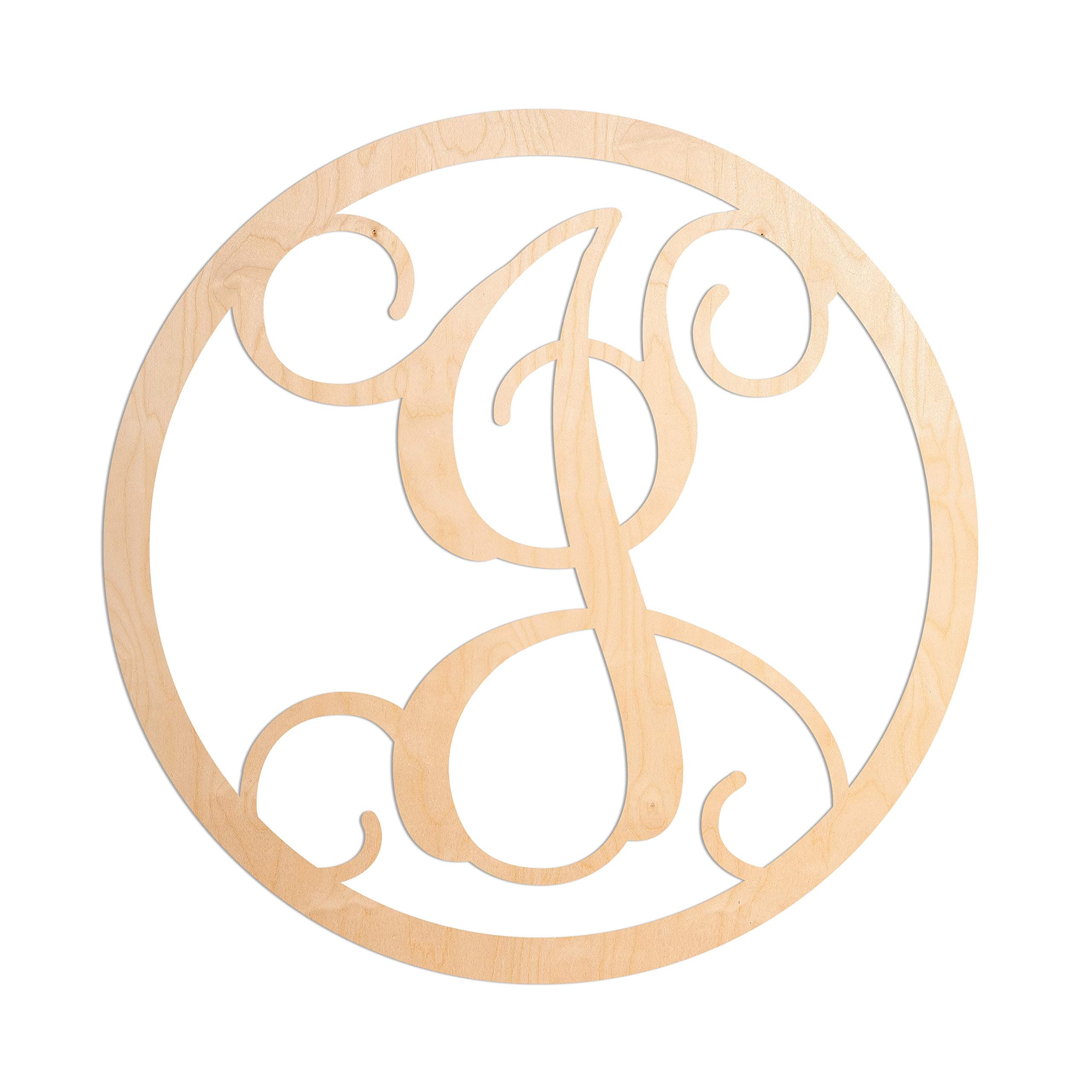 UNFINISHEDWOODCO Single Letter Circle Monogram-J, 19-Inch, Unfinished