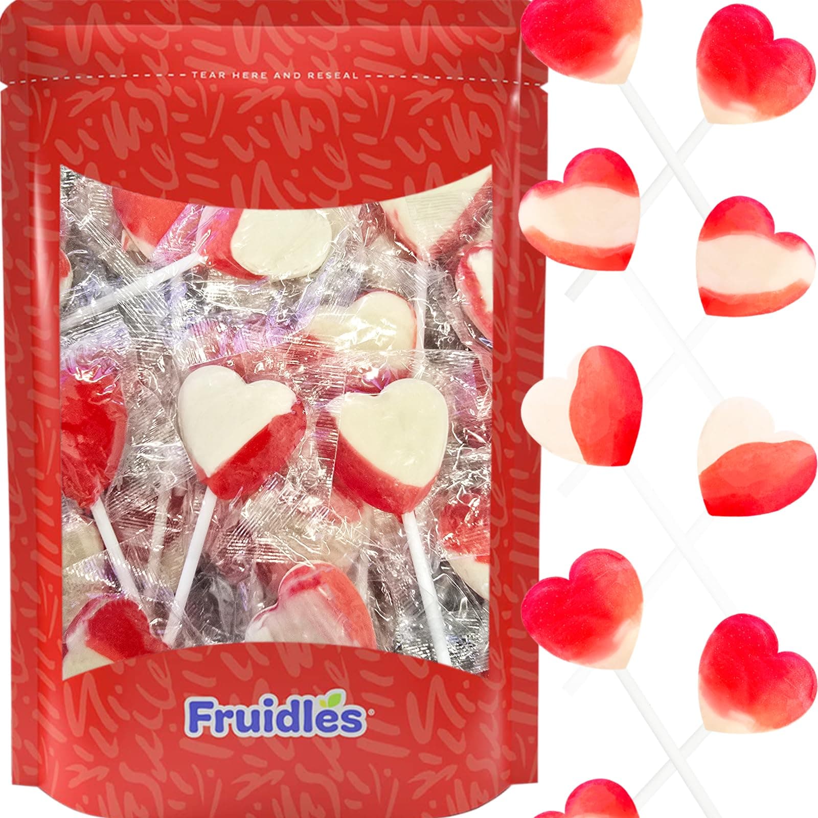 Fruidles Lollipops Mini Heart Shaped Flavored Delicious Lollipop, Individually Wrapped, 5g Lollipop (120 Lollipops, Strawberry & Cream)