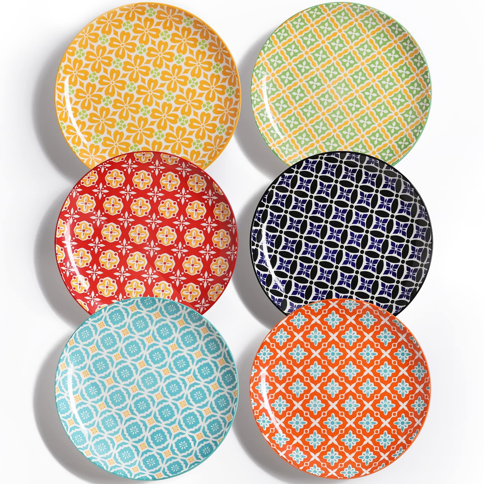 10" Ceramic Dinner Plates, Porcelain Dessert Salad Plate Set, Colorful Serving Dishes for Pasta, Pancakes, Steak, Set of 6, Dishwasher & Microwave Safe