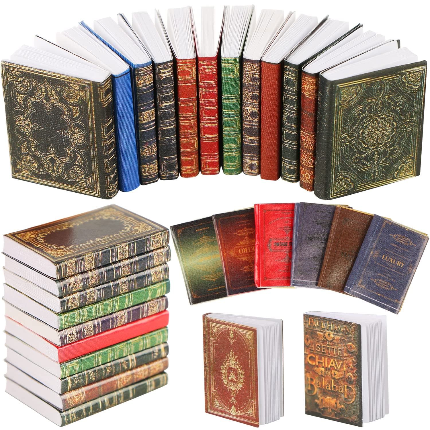 30 Pieces Miniature Dollhouse Books - 1:12 Scale Mini Dollhouse Miniatures Books Accessories Tiny Books for Dollhouse BookShelfs Dollhouse Furniture Pretend Play Supplies