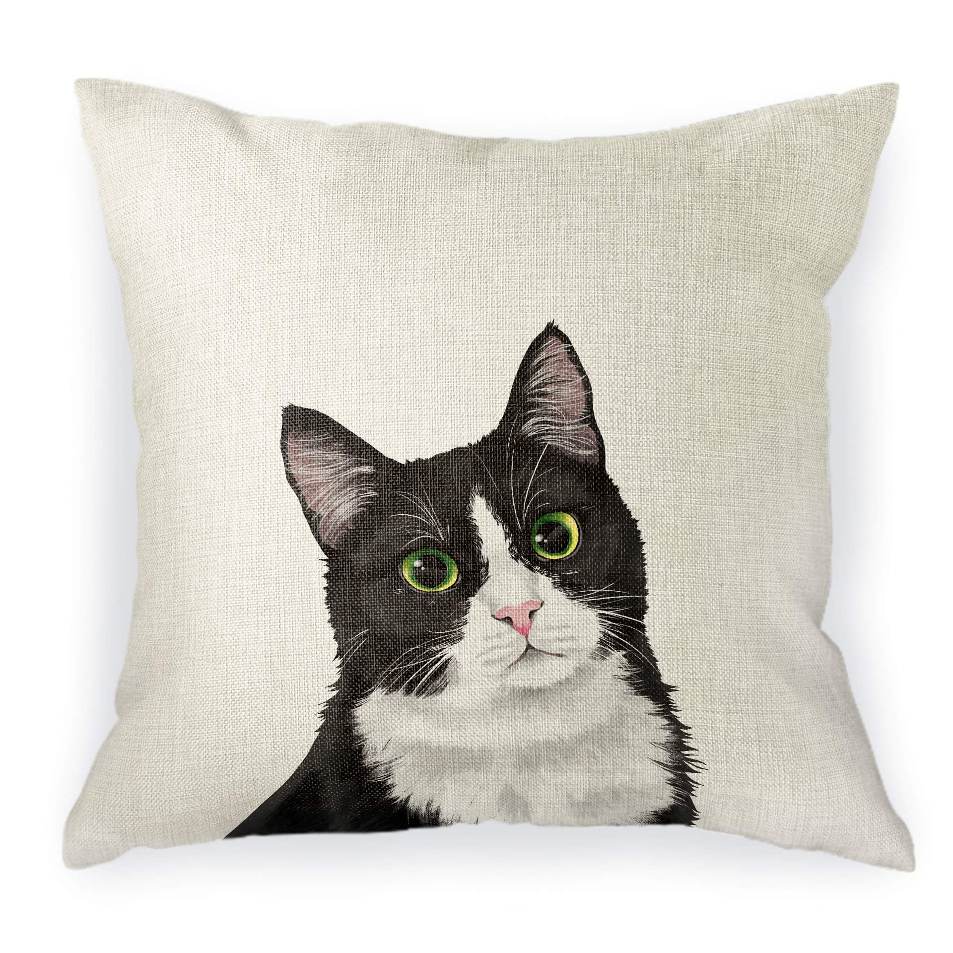 WIRESTER Sofa Pillow Case, Decorative Throw Pillow Cushion Cover for Home Office 18 x 18 Inch, Cute Tuxedo Cat