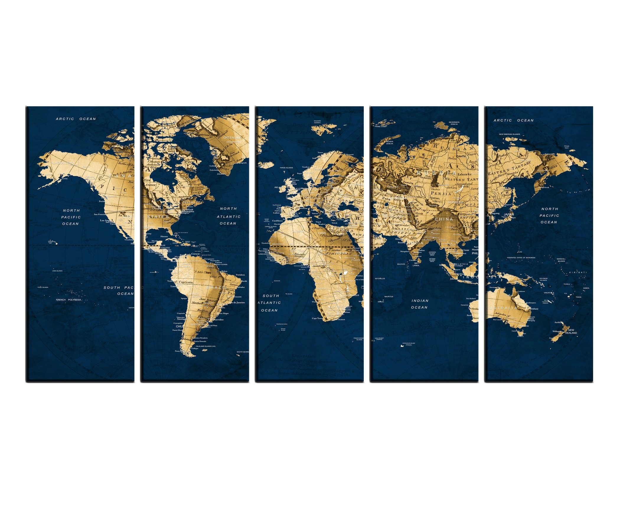 Vintage World Map Wall Art, Push Pin Old World Map Wall Art Canvas Print Multi Panel 5 pieces For Dining Room Wall Decal, Large Abstract Art World Map With Country Names hr116