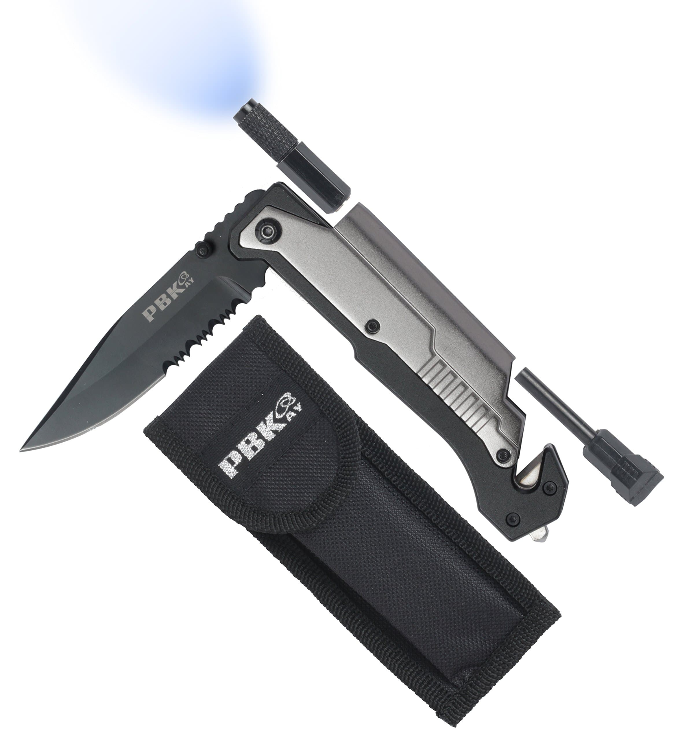 Survival Knife: 5 in 1 Tactical Pocket Knife, Razor Sharp Stainless Steel Multiuse Camping Knife Kit -Lifetime Warranty-