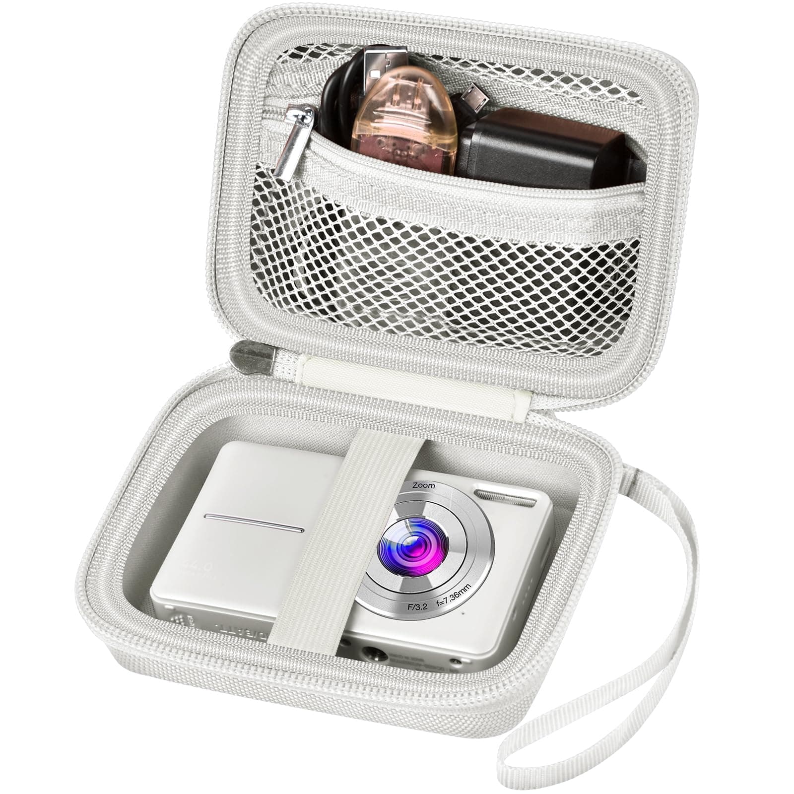 Digital Camera Case Compatible with VAHOIALD FHD 1080P/ for CAMKORY Digital Point and Shoot/for KODAK PIXPRO FZ45-BK 16MP Vlogging/for IWEUKJLO/for Nsoela, Holder for SD Card More- Light Gray