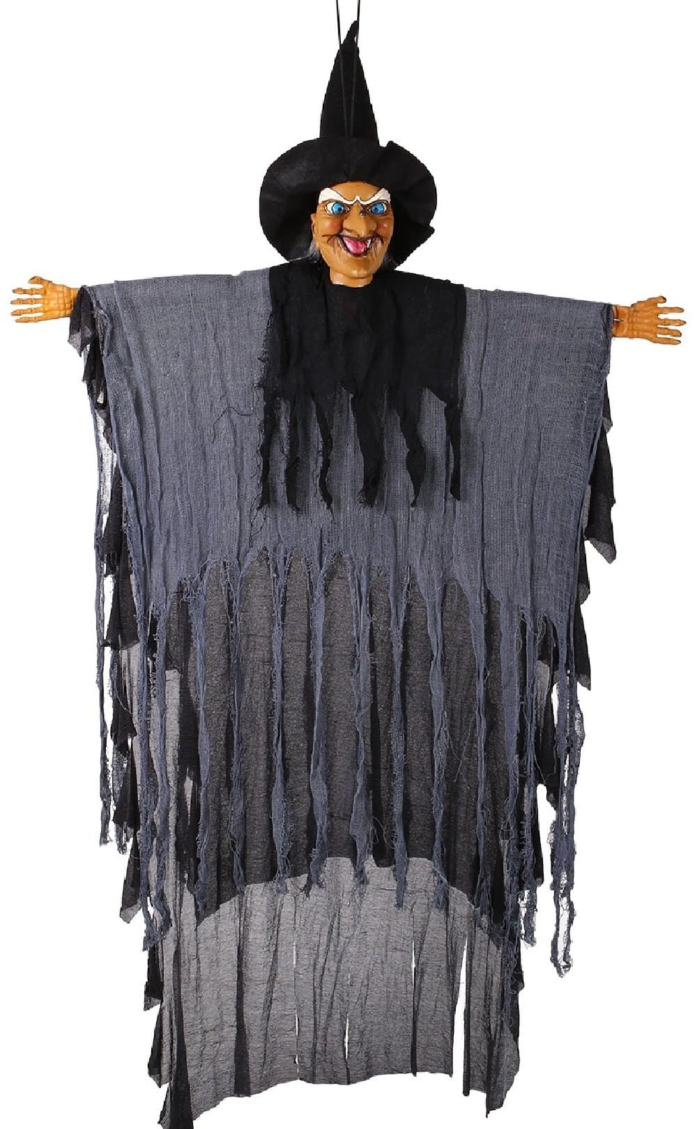 Naice Halloween Decoration 57’’ Hanging Witch with Creepy Laughter and Lighting Eyes Halloween Haunted House Prop Decor for Home or House Decor