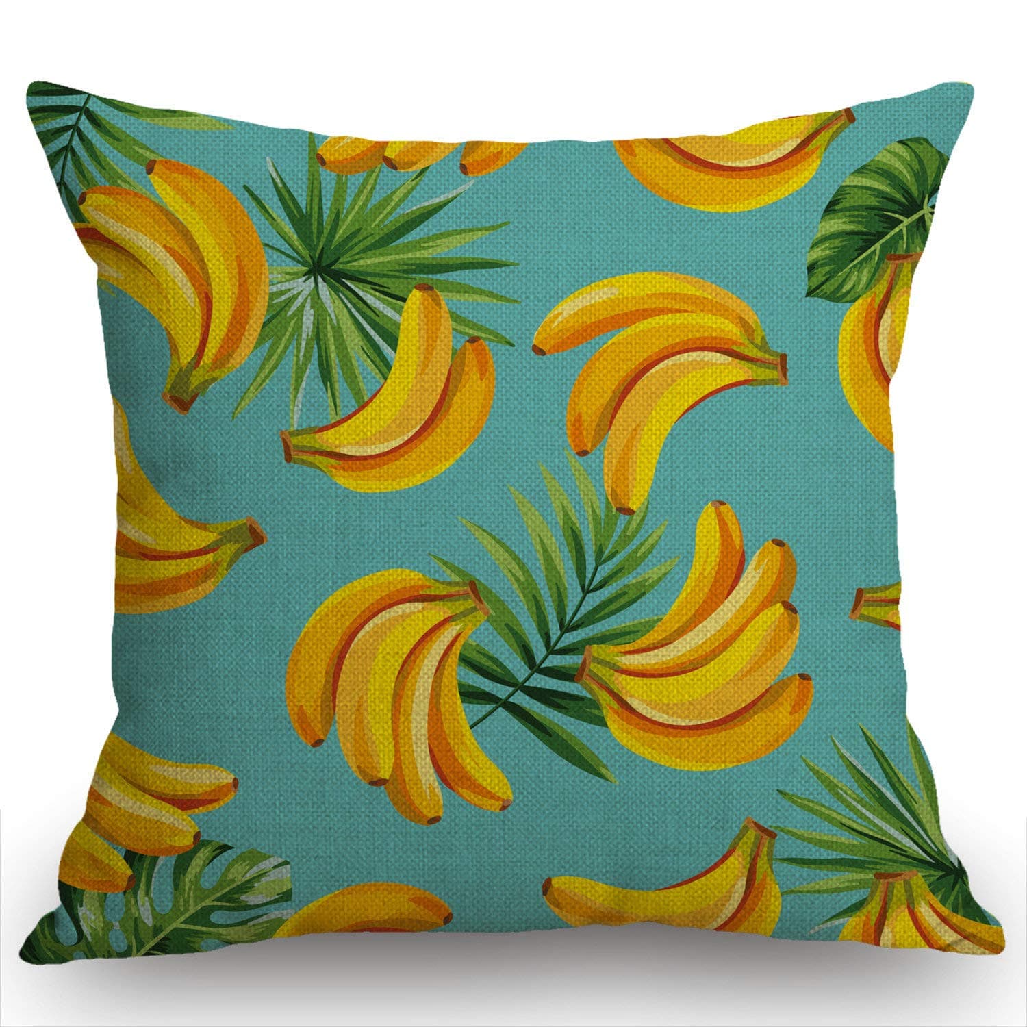 Swono Tropical Palm Leaves and Bananas Burlap Throw Pillow Case Cushion Cover Couch Sofa Decorative Square 18x18 inches