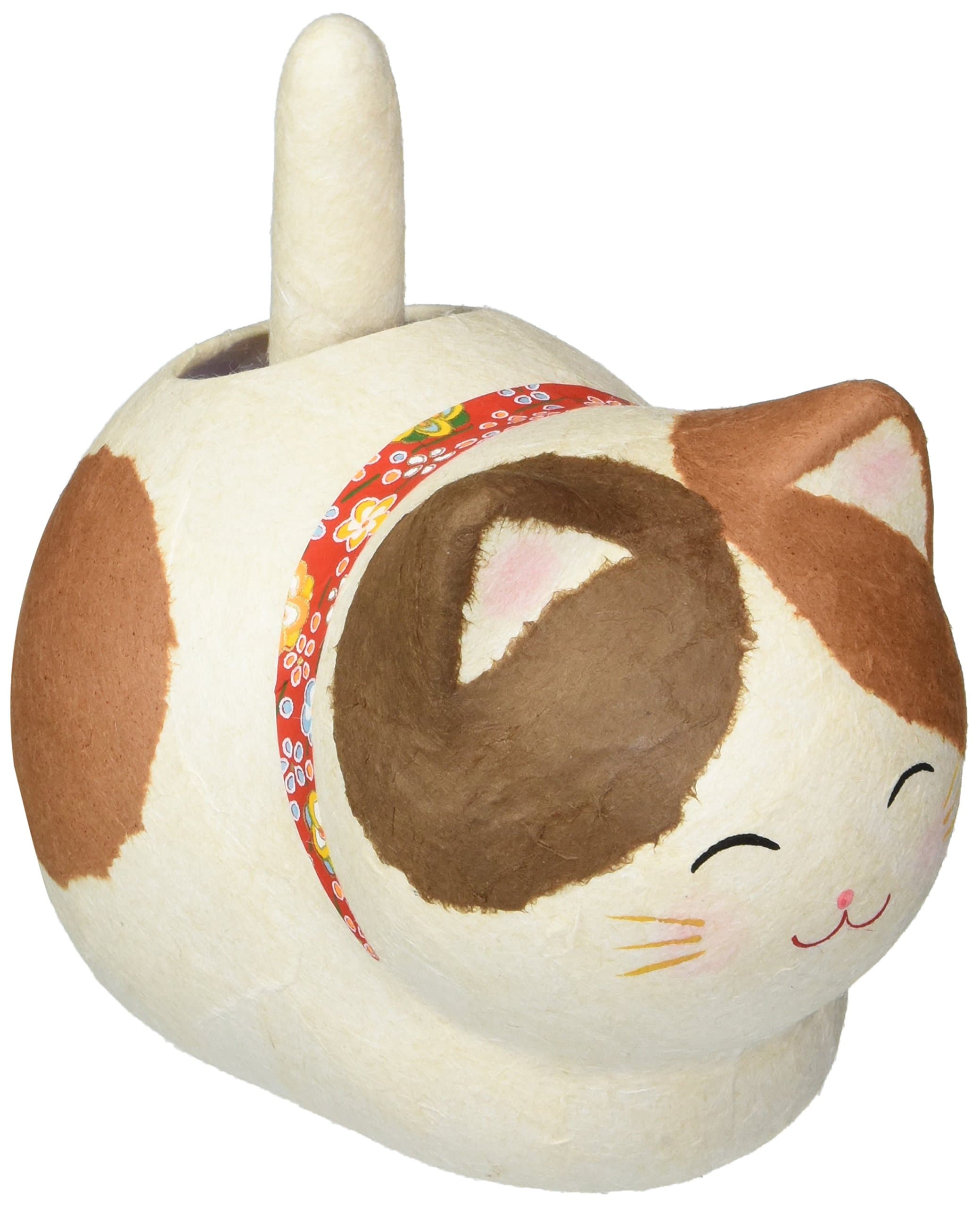 Ryukodo Washi Paper Hand Made Jananese Calico Cat Solar Powered Maneki Neko Statue