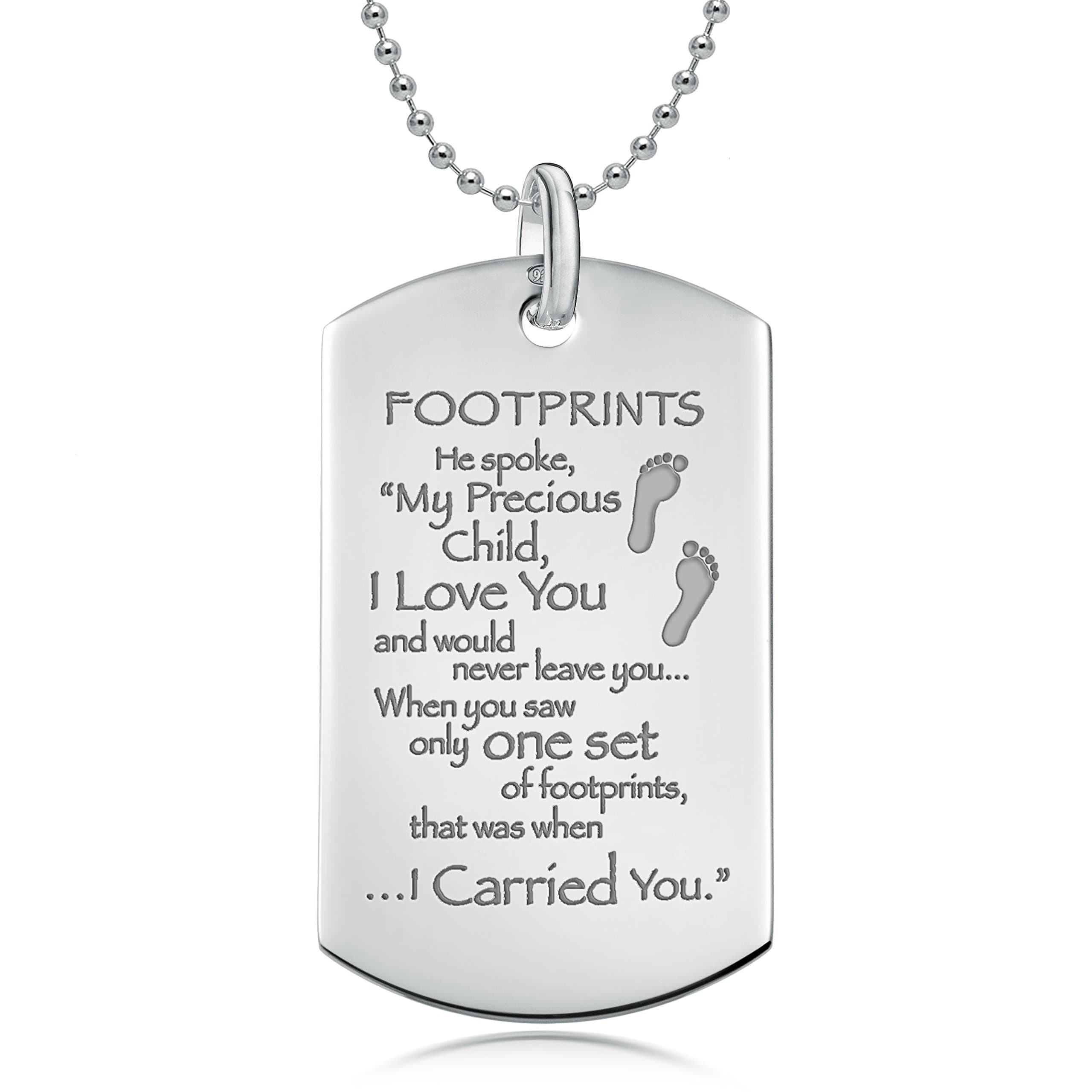 Footprints in the Sand Poem Sterling Silver Dog Tag