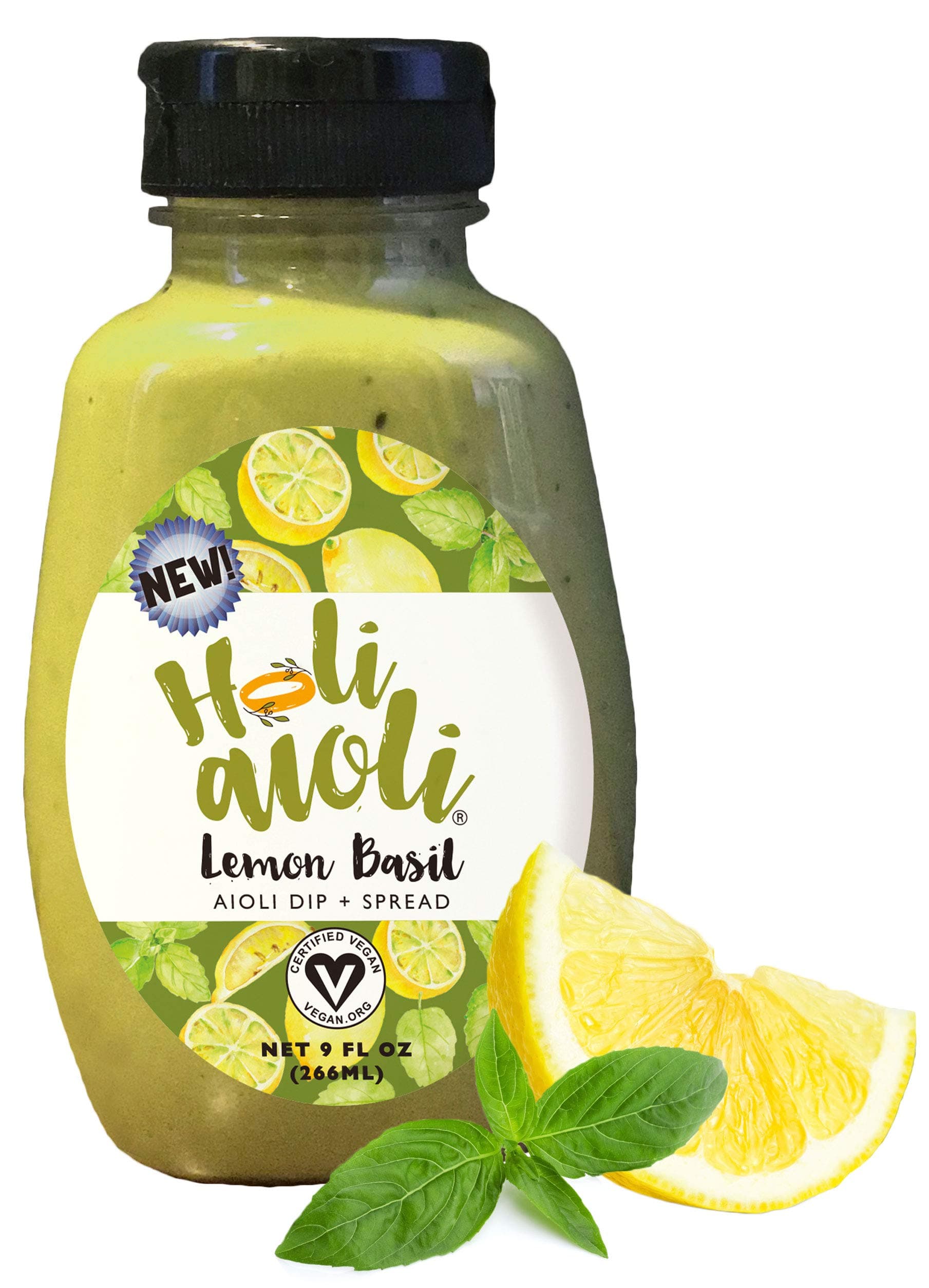 Holi Aioli Lemon Basil Sandwich Spread & Mayonnaise Alternative - Low-Calorie, Healthy, 100% Vegan Dressing Dip - Mayo Replacement Salad Dressing with Organic Ingredients - 9 Fluid Ounces
