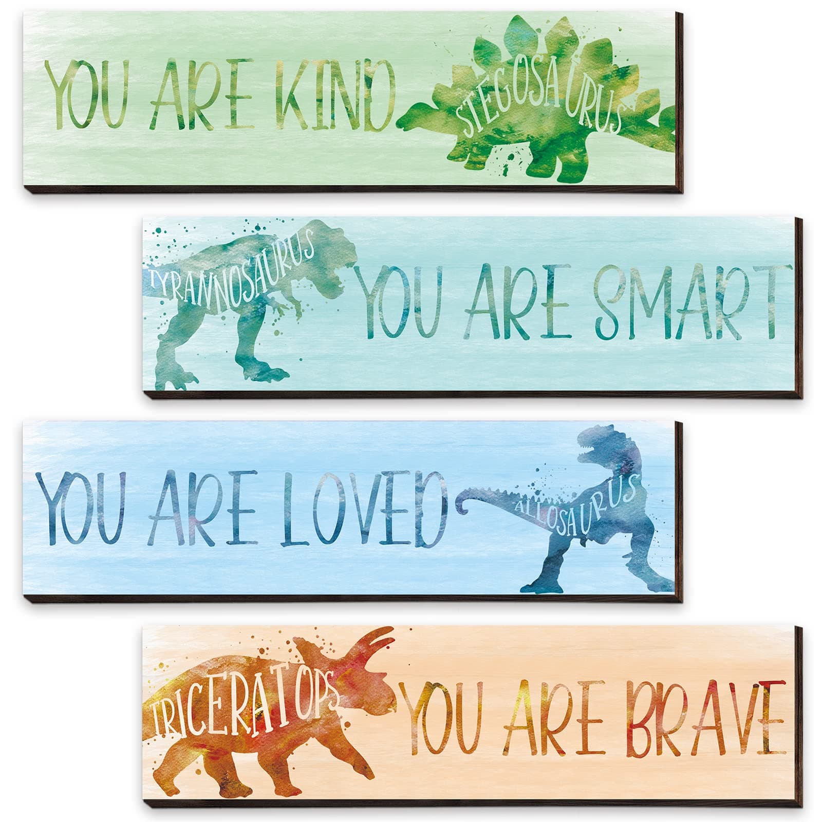 4 Pcs Dinosaur Room Decor for Boys, Inspirational Posters Wall Plaque for Kids Bedroom Nursery Classroom Dinosaur Prints Wall Art Decor (Cool Colors,12 x 3 Inch)