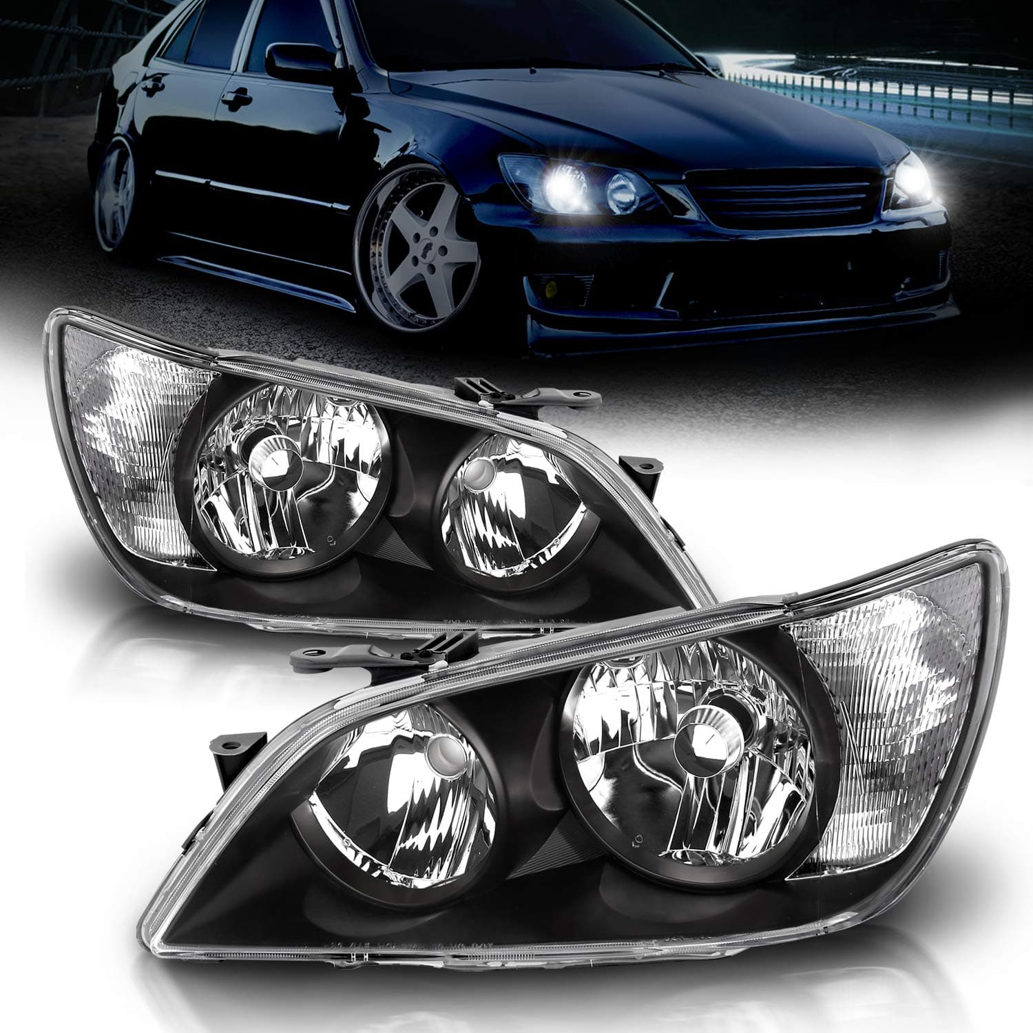 for 2001-2005 Lexus IS300 Projector Black OE Type Replacement Headlights Assembly Set - Passenger and Driver Side