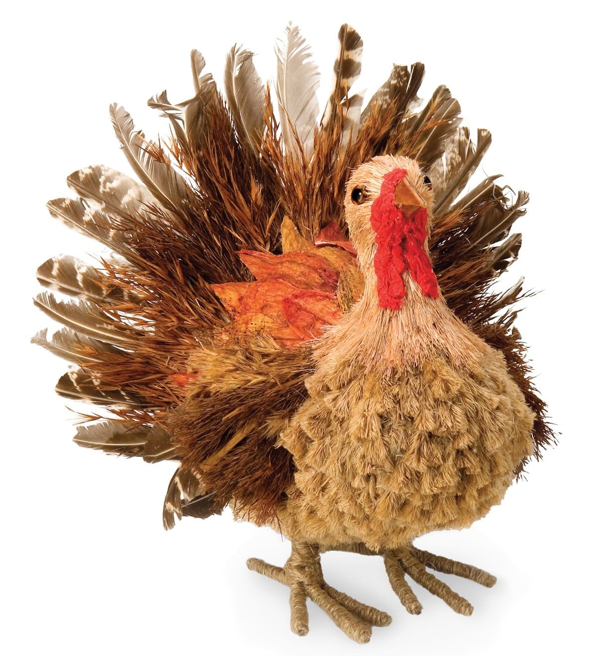October Hill Natural Harvest Handmade Grass and Feather Turkey Centerpiece/Decoration, 7.5 by 8.5-Inch