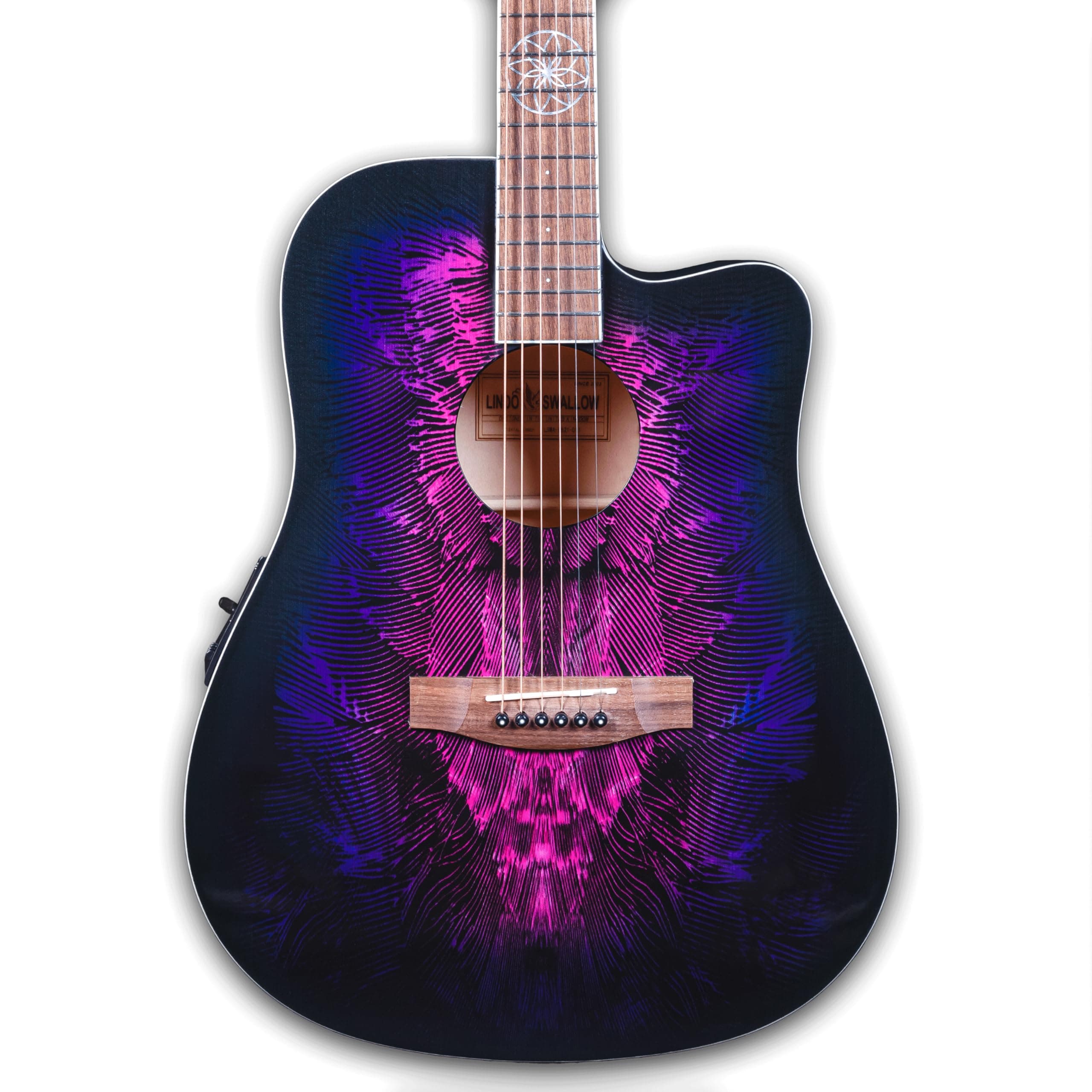 Lindo Purple Swallow Electric Electro Acoustic Guitar with Dreamcatcher Inlay & Gig Bag