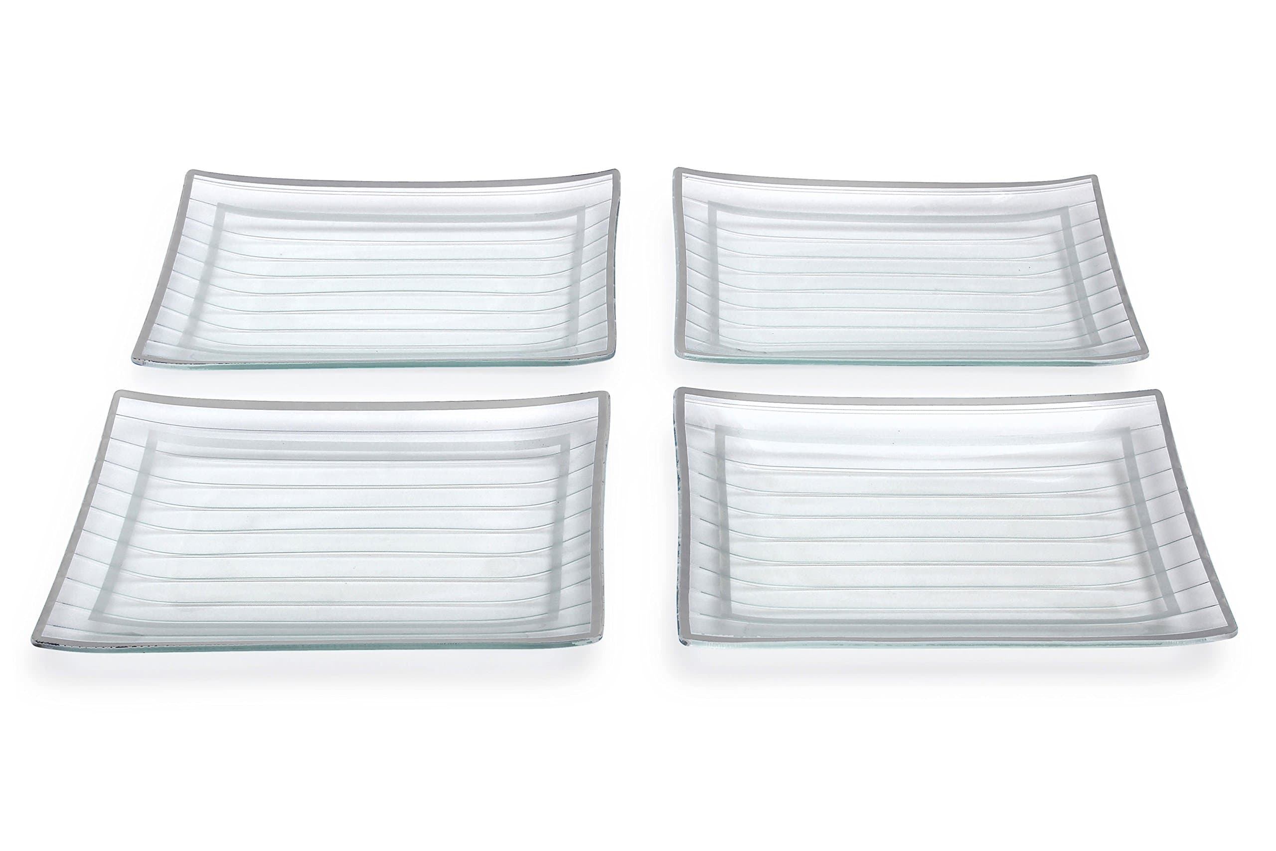 GAC Rectangular Tempered Glass Dinner Plate Set With Charcoal Black Trim, Service for 8, Break and Chip Resistant – Microwave and Oven Safe – Dishwasher Safe - Decorative Serving Plate