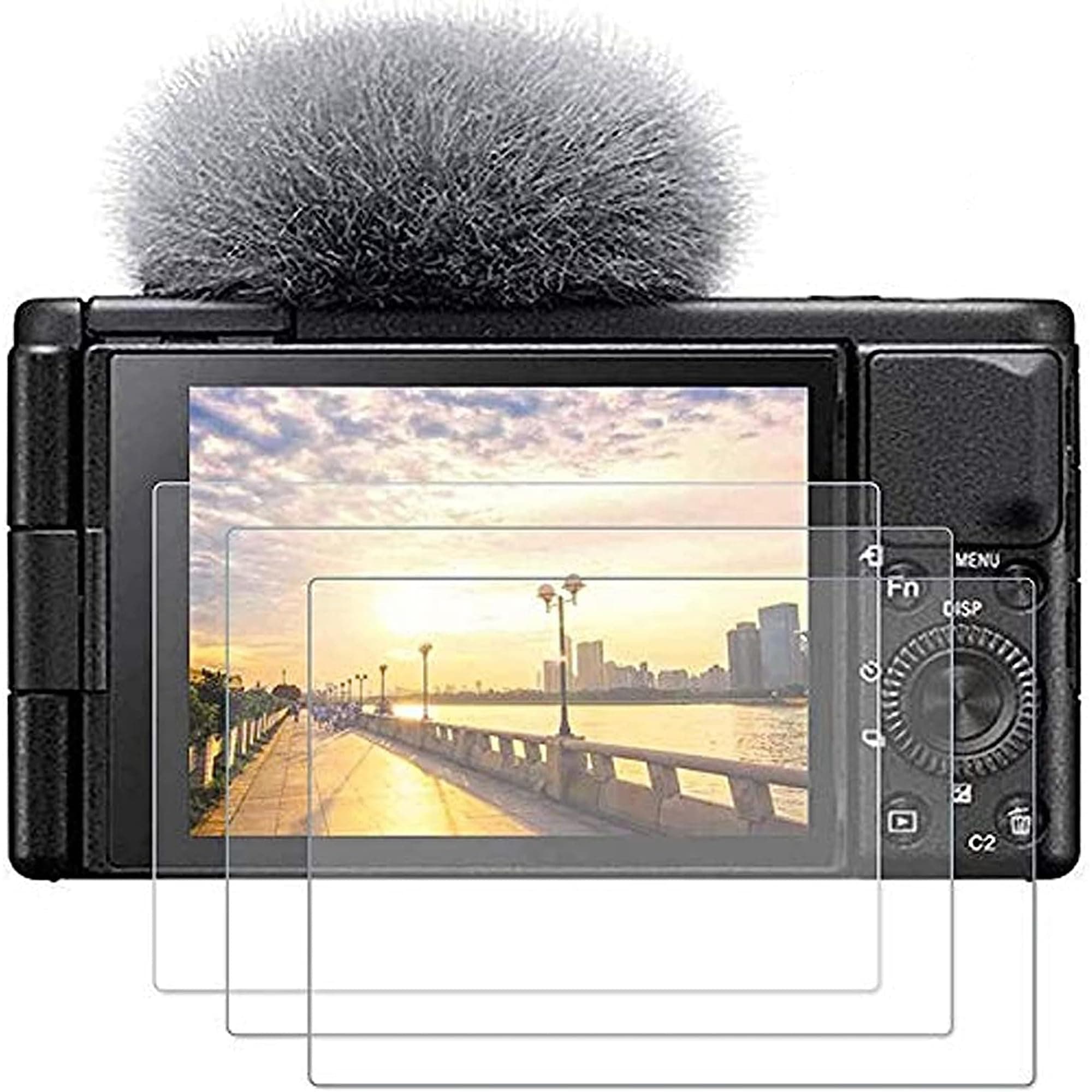 PCTC 3 Packs Tempered Glass Screen Protector Compatible for Sony ZV-E10 ZV-1 ZV-1M2 ZV1M2 ZVE10 ZV1 ZV-1F ZV1F Cover,0.3mm 9H Hardness Tempered Glass Flim Against[Not Fit for ZV-E10II]