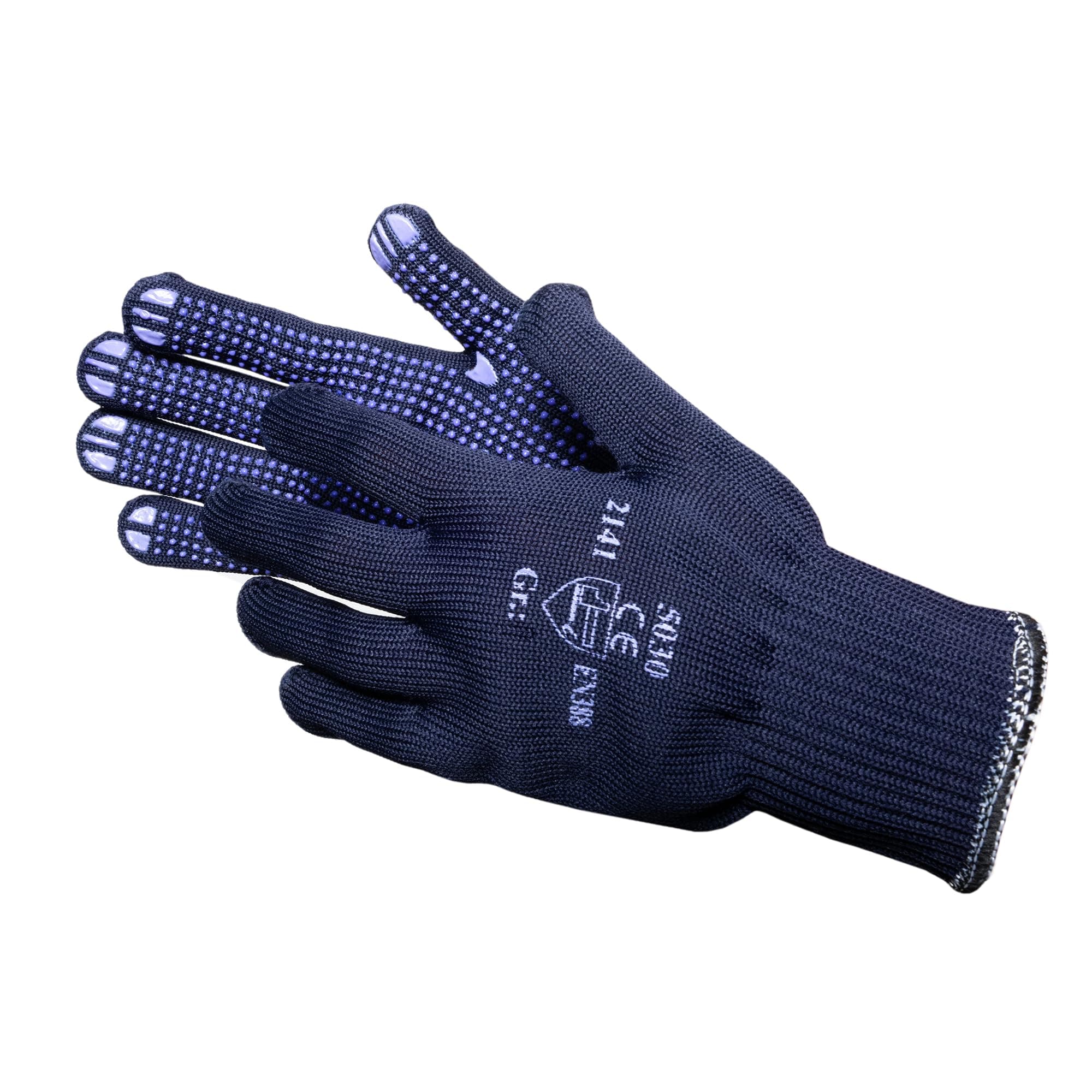 12 Pairs Jah 5030 Cotton/Polyester Knit Gloves, Working Gloves, with Dots, Safe Grip, Blue, Size 7, Pack of 24 Pieces