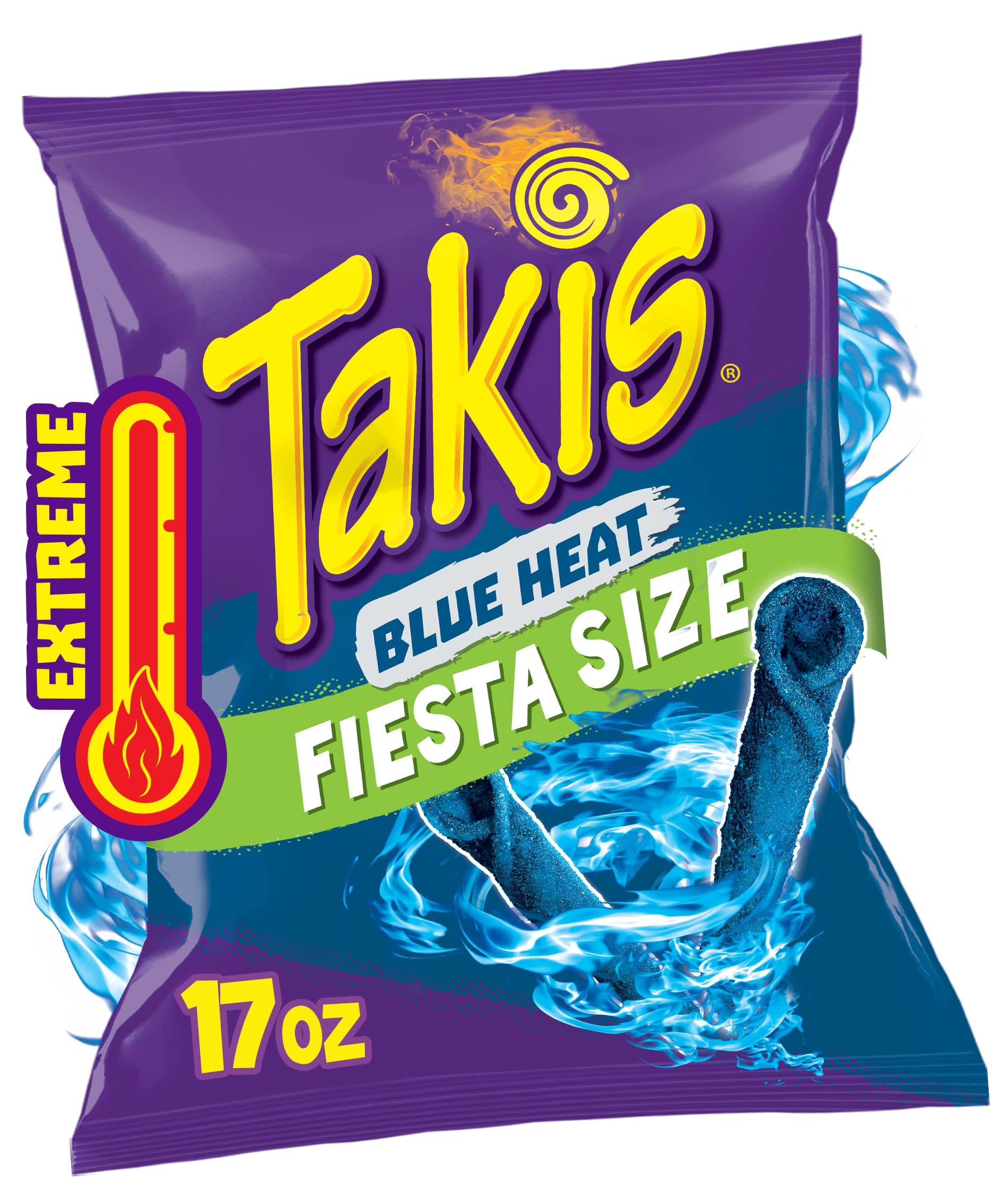 Blue Heat 17 oz Fiesta Size Bag, Hot Chili Pepper Flavored Extreme Spicy Rolled Tortilla Chips