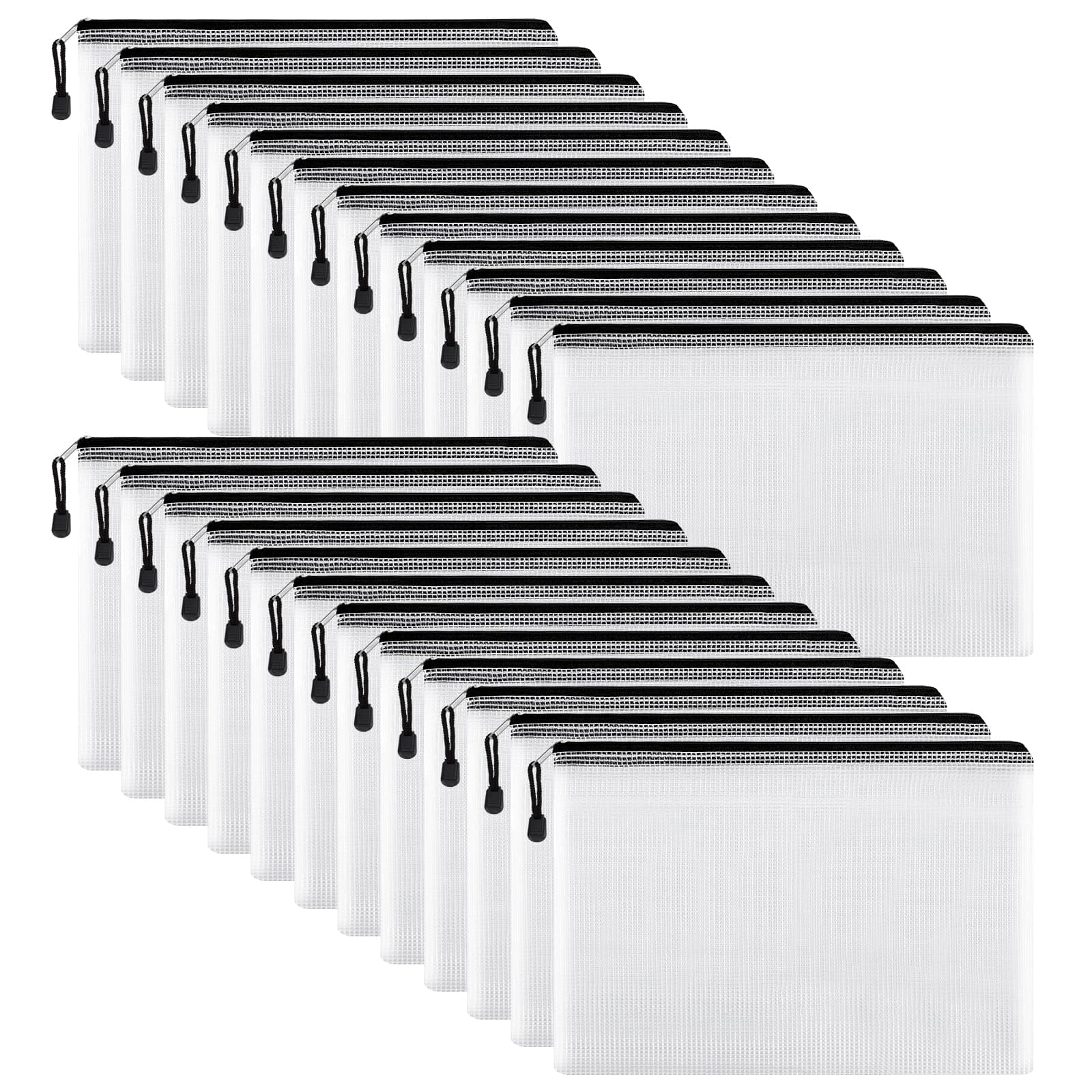 EOOUT 24pcs Mesh Zipper Pouch Bags, Plastic Zipper Bag for Organizing 13.5x9.5 Inches Letter Size, A4 Size, for Office Supplies