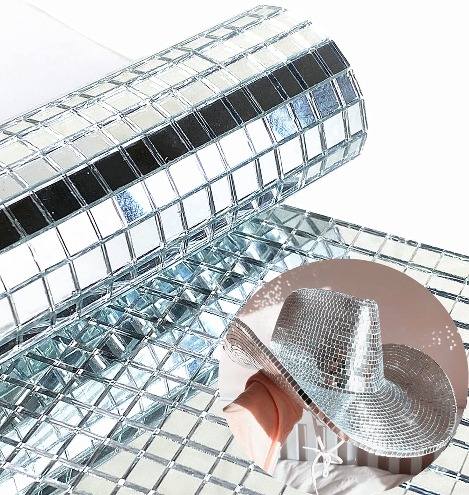 REDODECO Real Glass Silver Mirrors Mosaic Tiles Sticker for Craft Square Glass Tiles Self Adhesive,5mm by 5mm (Silver, 2400PCS)