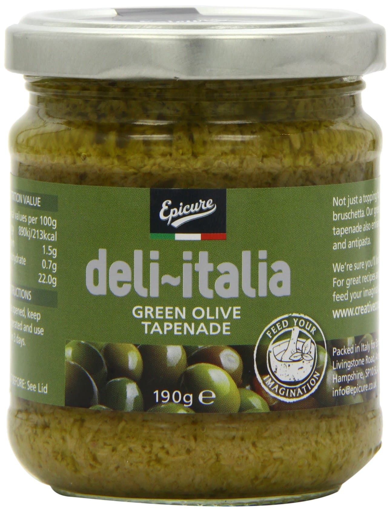 Epicure for Deli-Italia Green Olive Tapenade 190 g (Pack of 6)