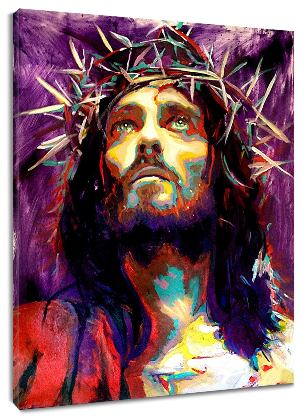 HVEST Jesus Christ Wall Art Watercolor Christian Jesus Portrait Picture Canvas Abstract Framed Painting Modern Artwork for Bedroom Living Room Bathroom Decor,Ready to Hanging,12x16 Inchs