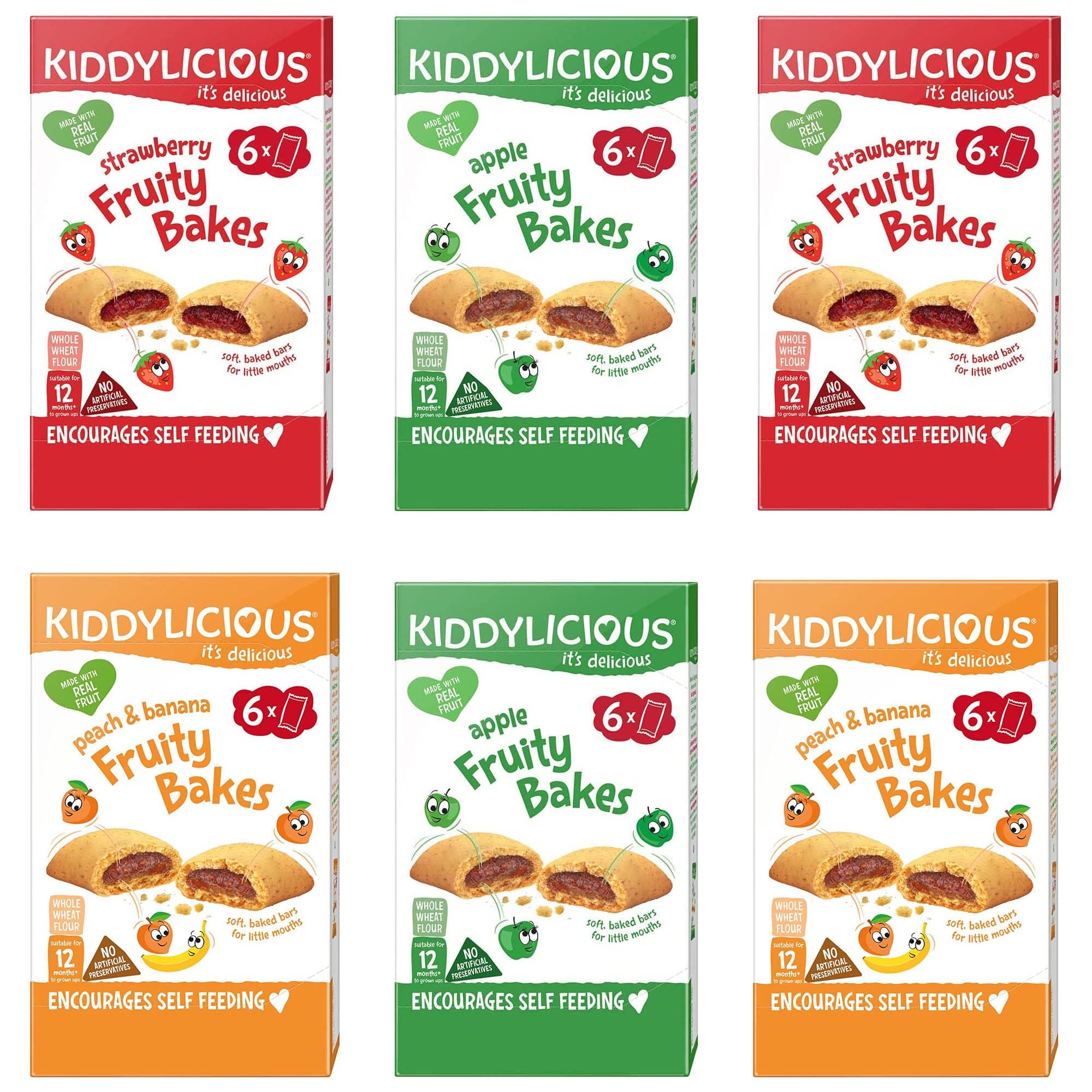 Kiddylicious 12 Month+ Fruity Bakes Mixed Variety Pack - Apple, Peach & Banana, Strawberry (36x22g)