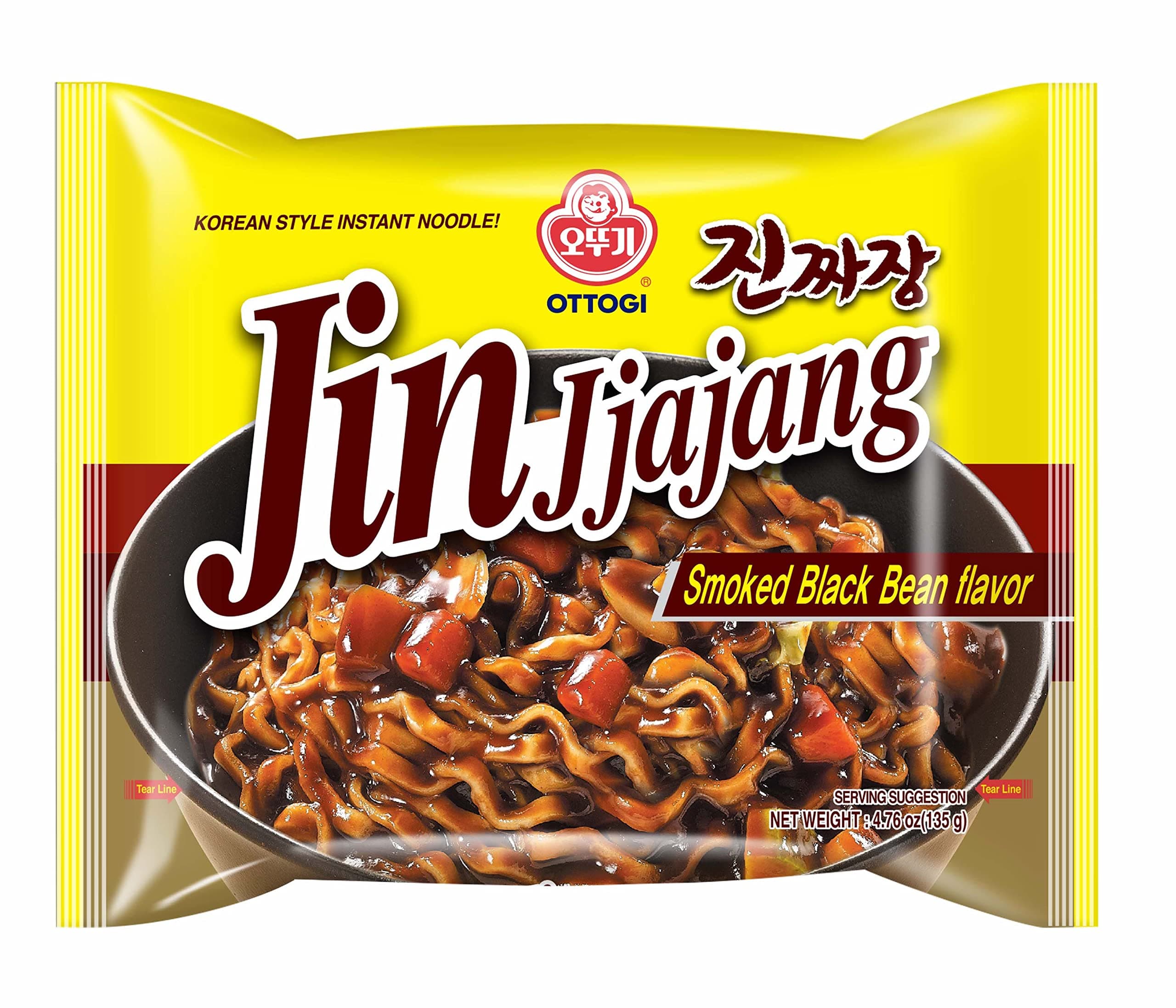 OTTOGI JIN Jjajang Korean Instant Noodles – Black Bean Sauce Ramen, Chewy Noodles, 4.76 oz (Pack of 4)