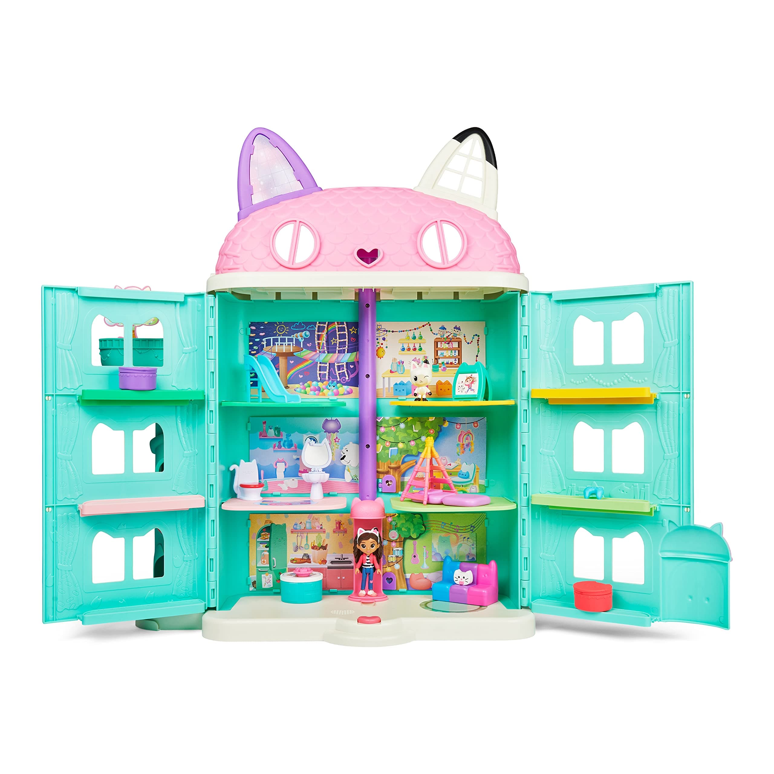 Gabby’s Dollhouse, Purrfect Dollhouse with 2 Toy Figures, 8 Furniture Pieces, 3 Accessories, 2 Deliveries and Sounds, Kids Toys for Ages 3 and up