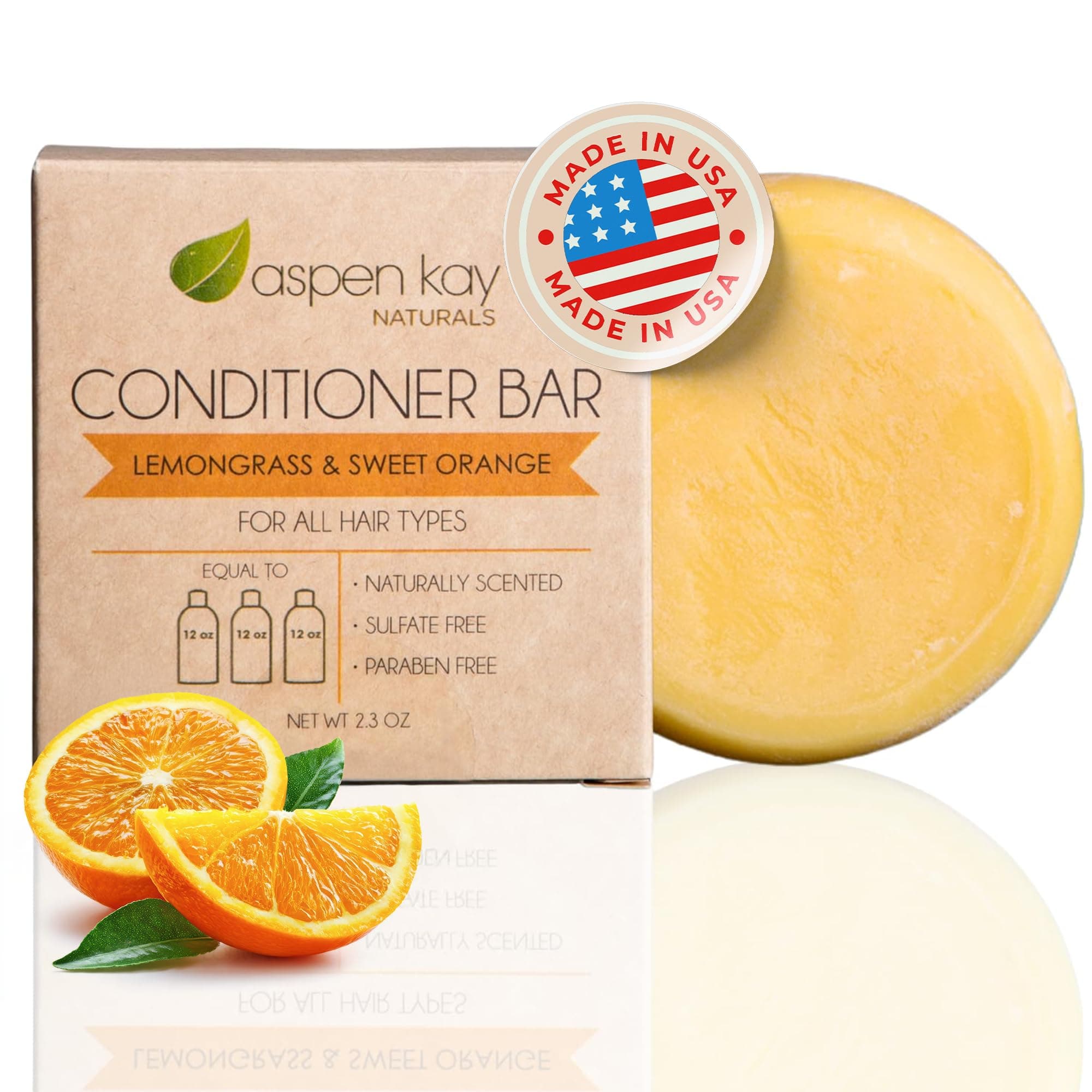 Aspen Kay Naturals Conditioner Bar, Lemongrass, 2.3 Ounce. Made With Natural & Organic Ingredients, All Hair Types including frizzy hair, Sulfate-Free, Cruelty-Free & Vegan