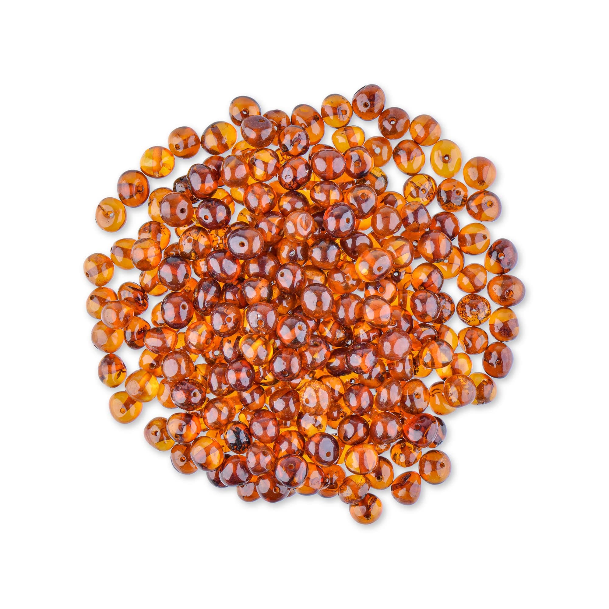 Loose Polished Amber Beads from The Baltic Sea - Drilled Through - 10 Grams - 4-6 mm - Cognac