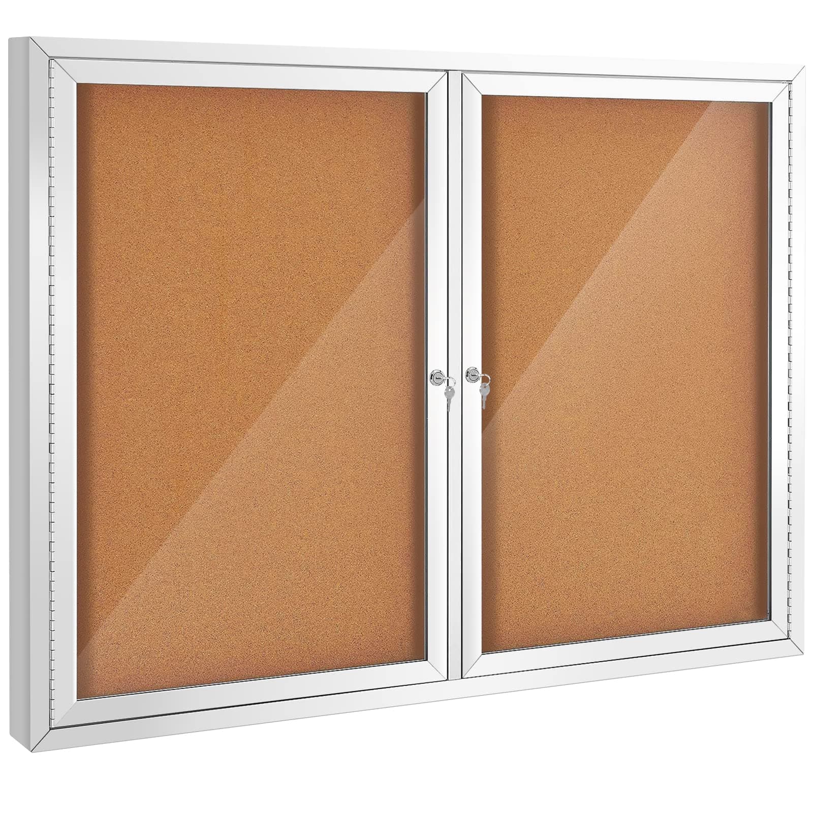 Swansea Weatherproof Bulletin Board Cork Display Board Wall Mount Notification Case with 2 Locking Doors