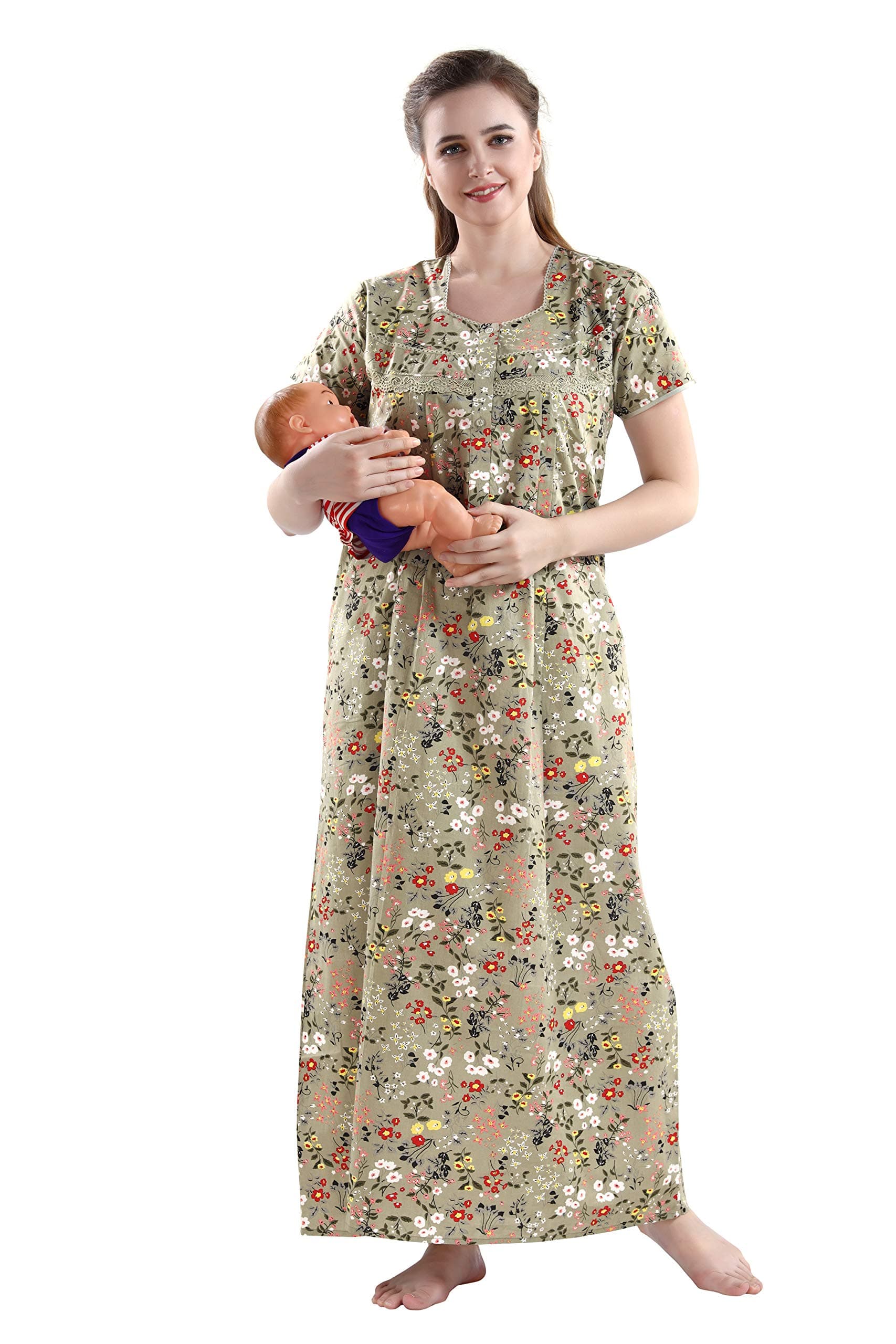 AV2 Women's Cotton Floral Maxi Maternity Nighty