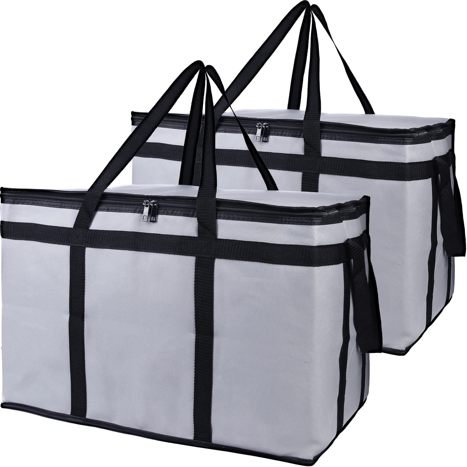 Bodaon 2-Pack Insulated Food Delivery Bag for Hot and Cold Meal, XXX-Large Grocery Tote Insulation Bag for Catering, Pizza Warmer, Cooler/Thermal Bags, Grey