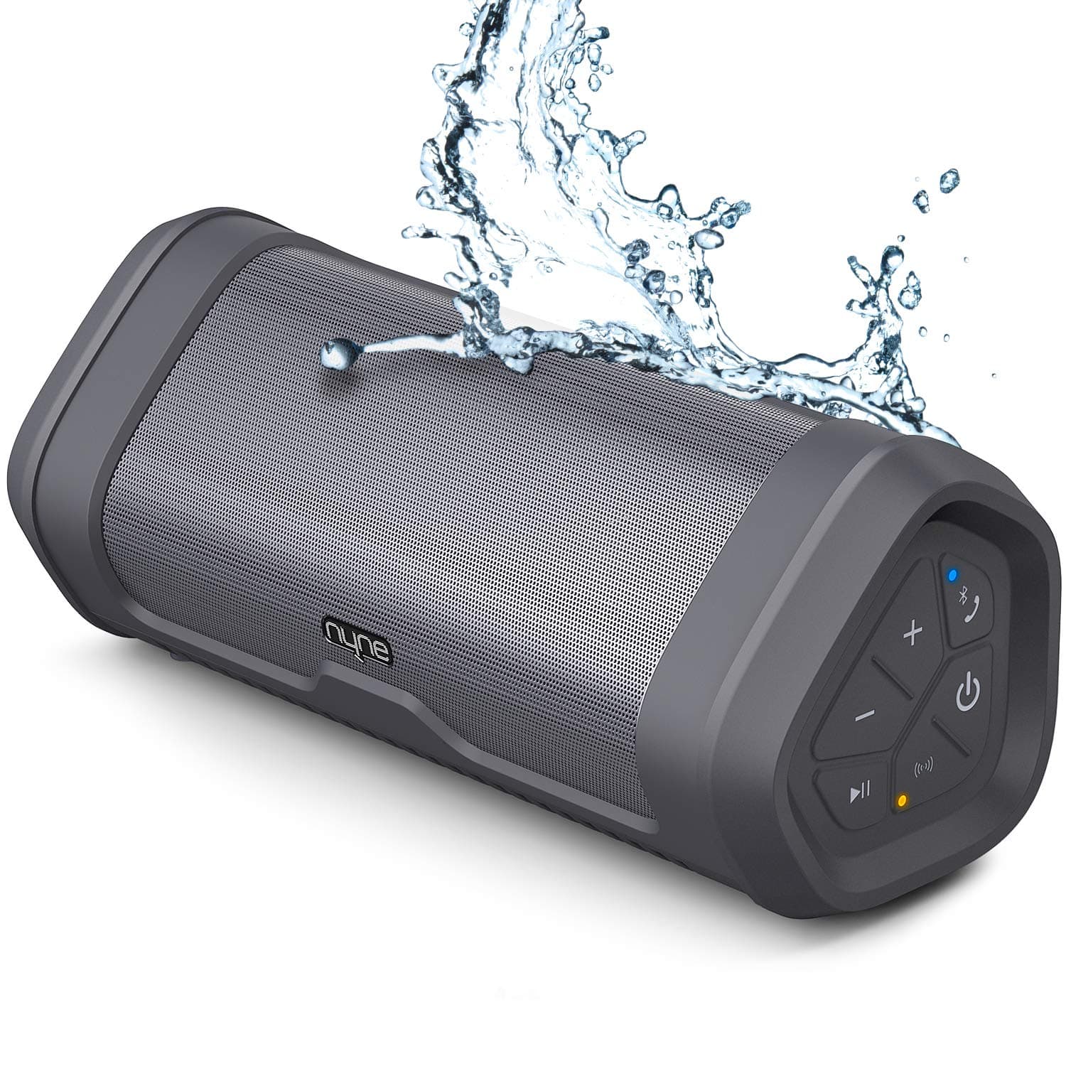 NYNE Boost Waterproof Portable Bluetooth Speakers with Premium Stereo Sound - IP67 Water & Dust Proof, 20 Hours Play-time, 100 ft Range, Built-in Power Bank and Mic, Loud Wireless Speaker,Grey