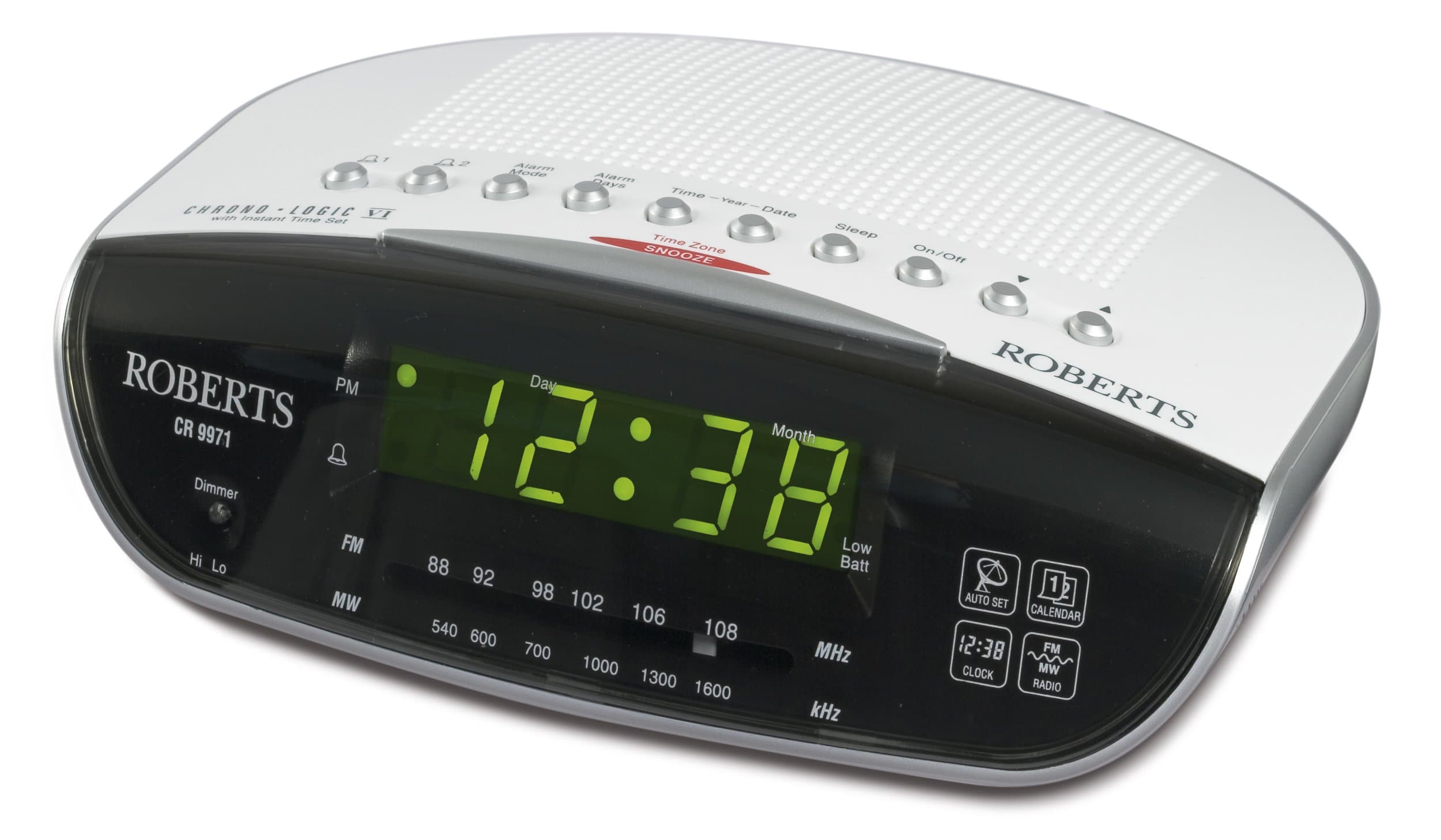 Roberts Radio CR9971 Chronologic Vi Dual Alarm Clock Radio with Instant Time Set, Silver