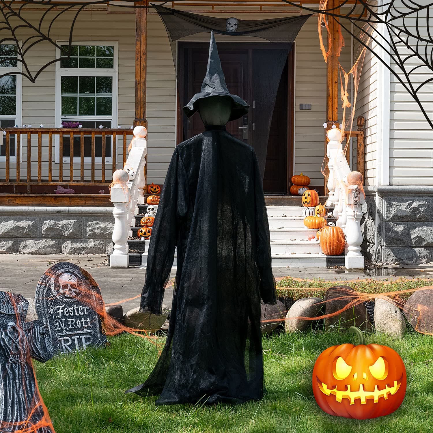 YOYOSO Halloween Decorations Witch Outdoor 1 PCS, Voice Control Light-UP Witch Visiting Luminous, Battery (not Included) Powered Witches Waterproof for Halloween Home Yard Party Decor
