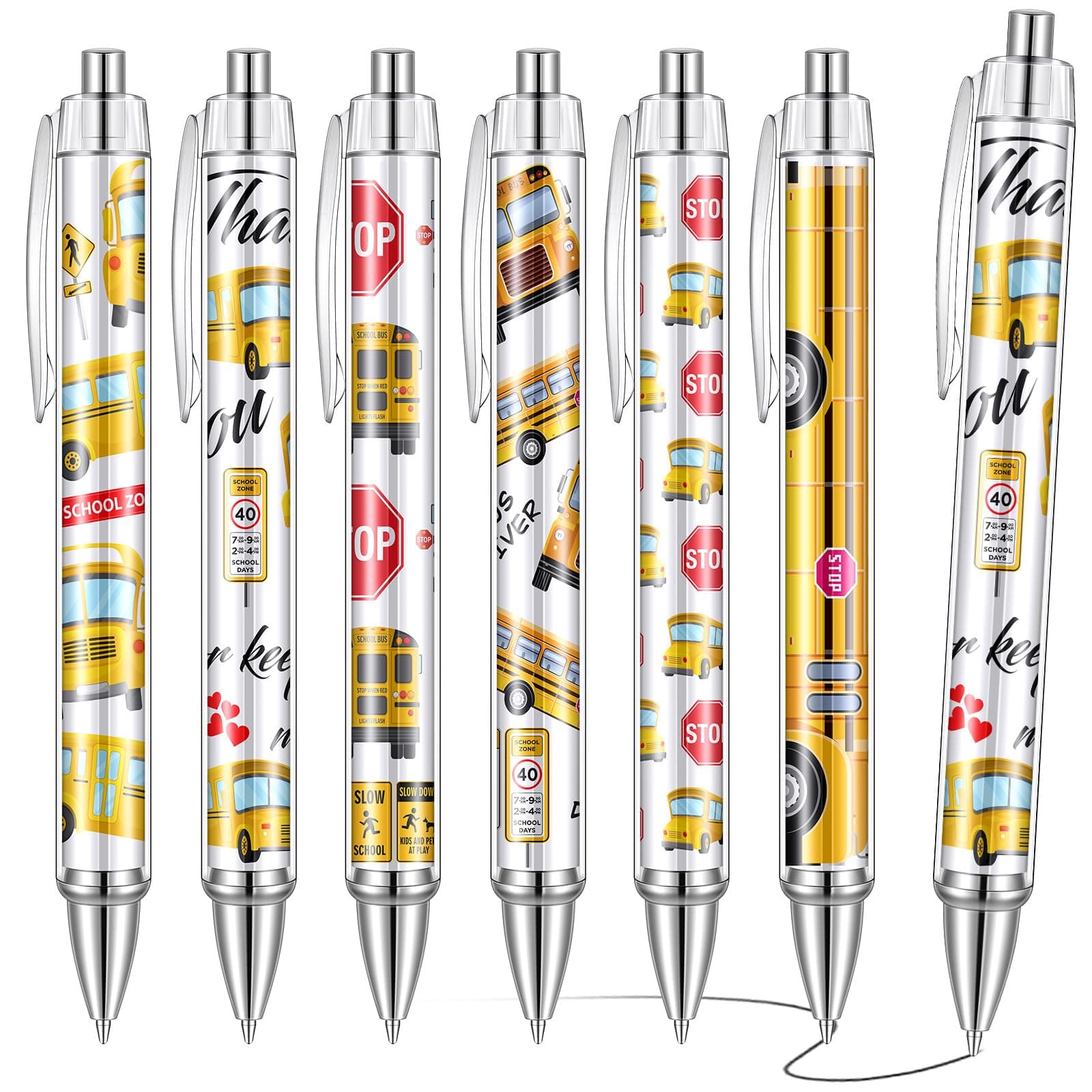 HumyounHumyoun 24 Pcs Bus Driver Appreciation Gifts Pens Accessories Thank You Work Ballpoint Pens Birthday Gifts for Teacher's Day Men Women School Bus Driver Retired, 6 Styles