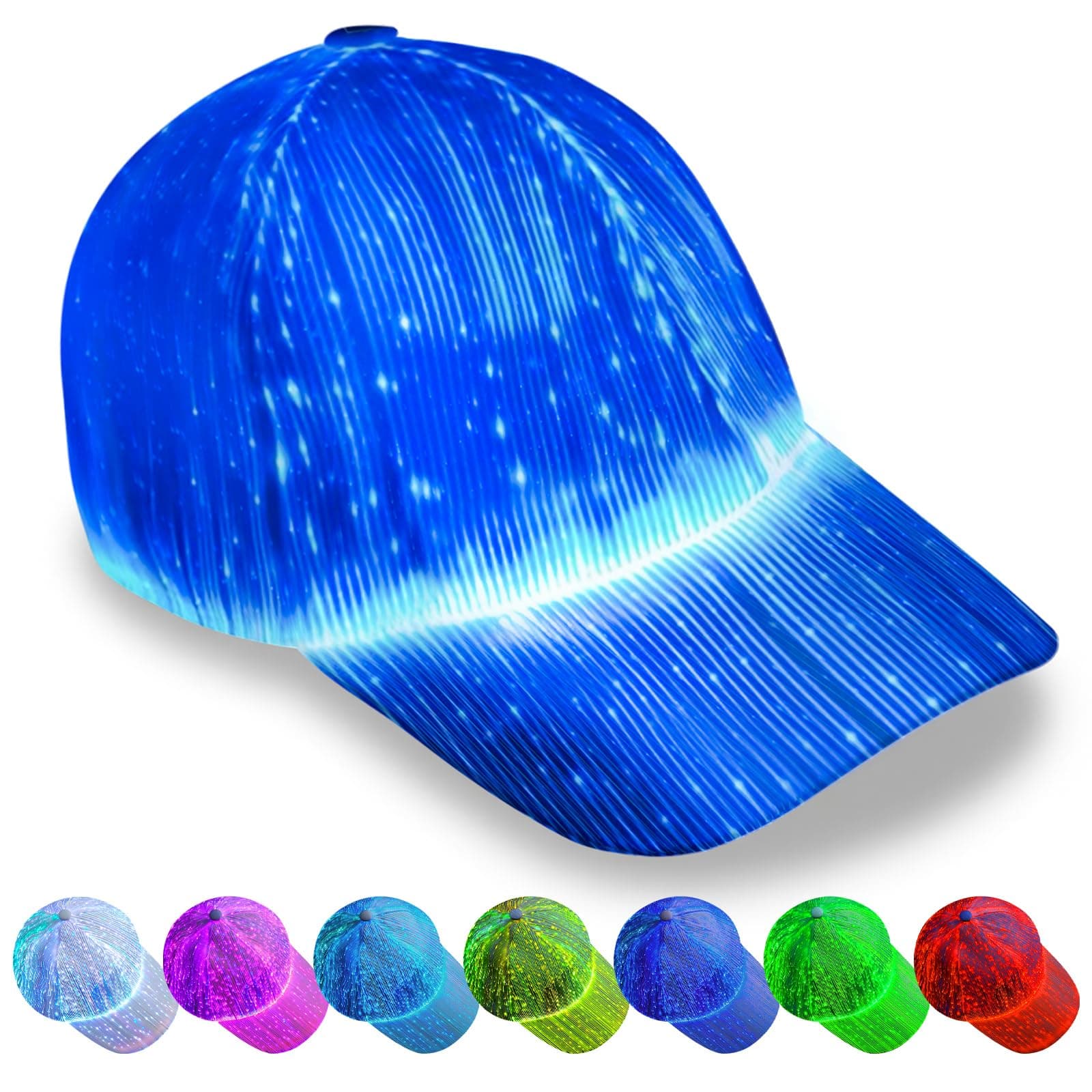 1 Pcs LED Rave Hat Light up Baseball Hats 7 Color Glowing in The Dark Party Fiber Optic Cap USB Charging for Men Women