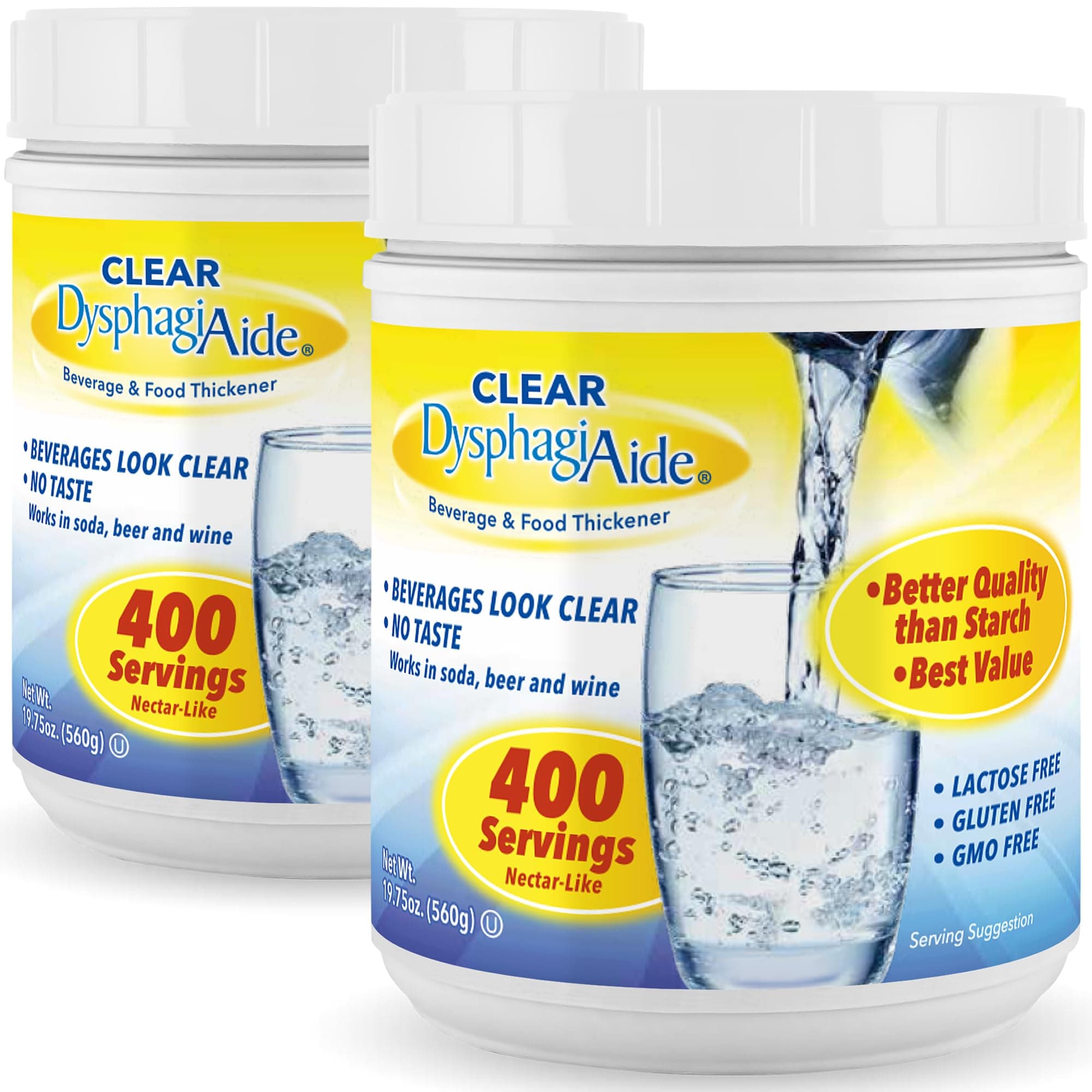 Clear DysphagiAide Thickener Powder - 400 Servings - (2-Pack) Instant Thickener for Liquids and Foods