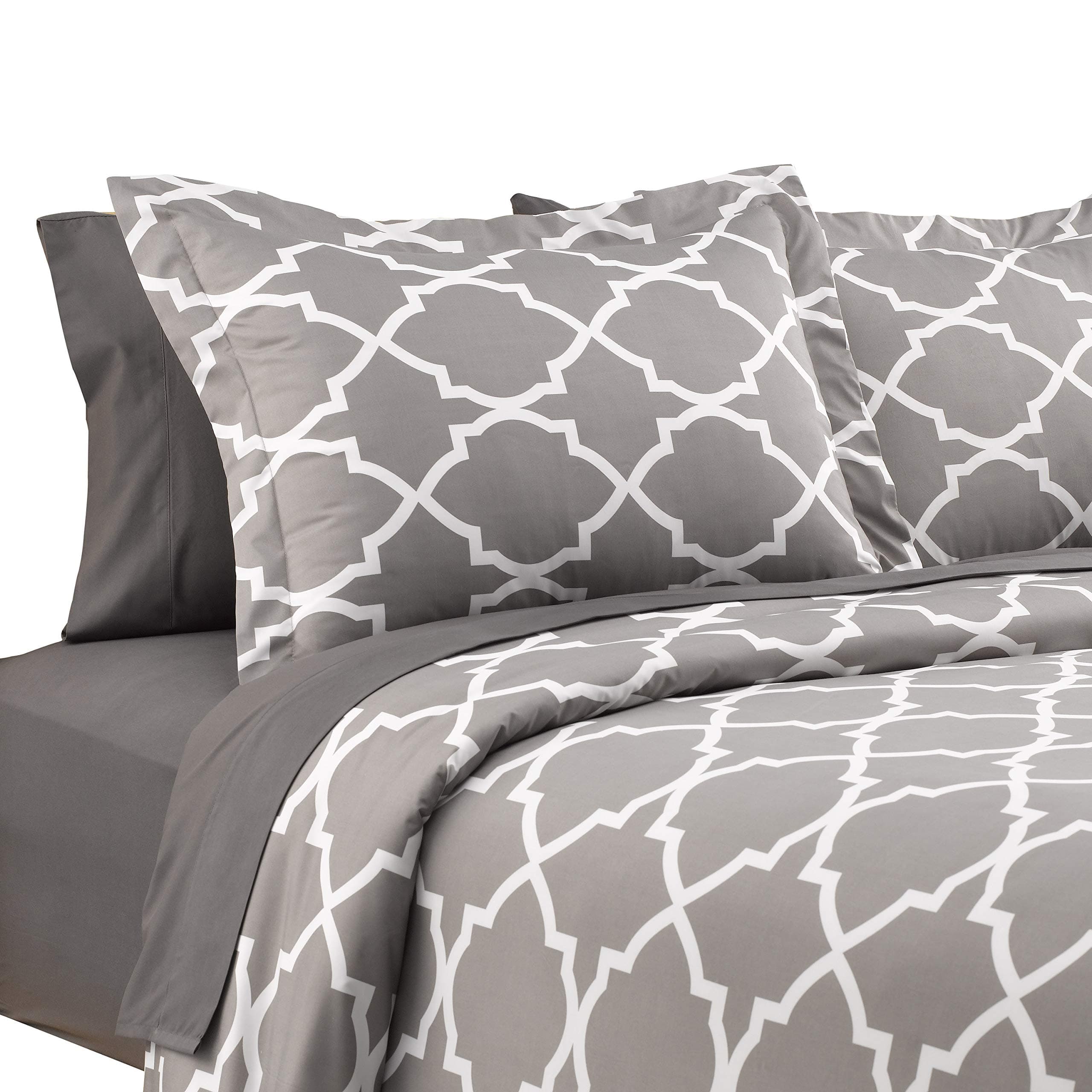 3 Pc Lattice Grey King Duvet Cover Set, 1 Duvet and 2 Pillow Shams