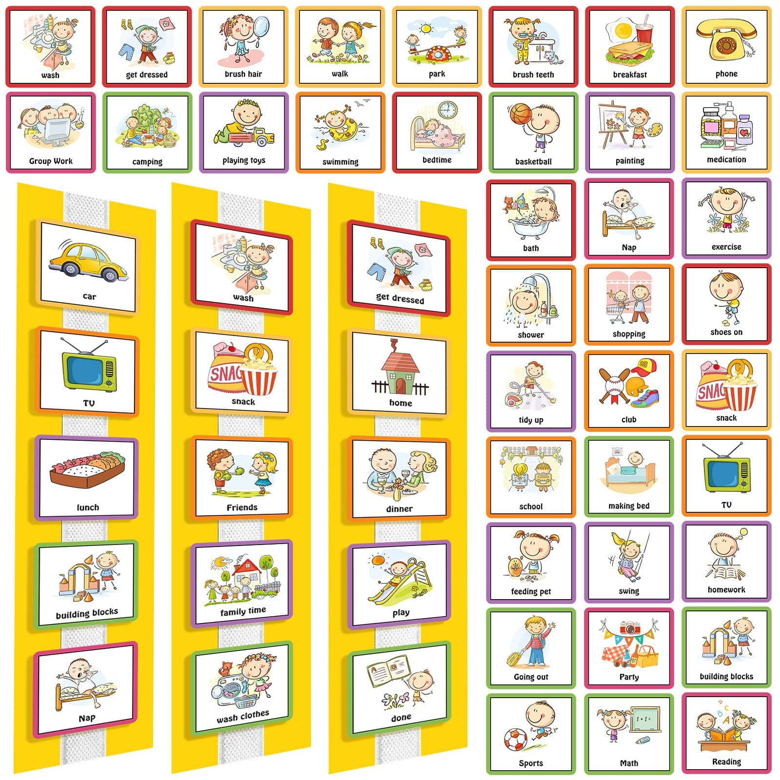 Geyee 60 Pcs Visual Schedule Cards Daily Routine Chart Visual Planner Cards Bulk for Autism Learning Materials Asperger's ADHD Home Education Behavioral Tool(Yellow)