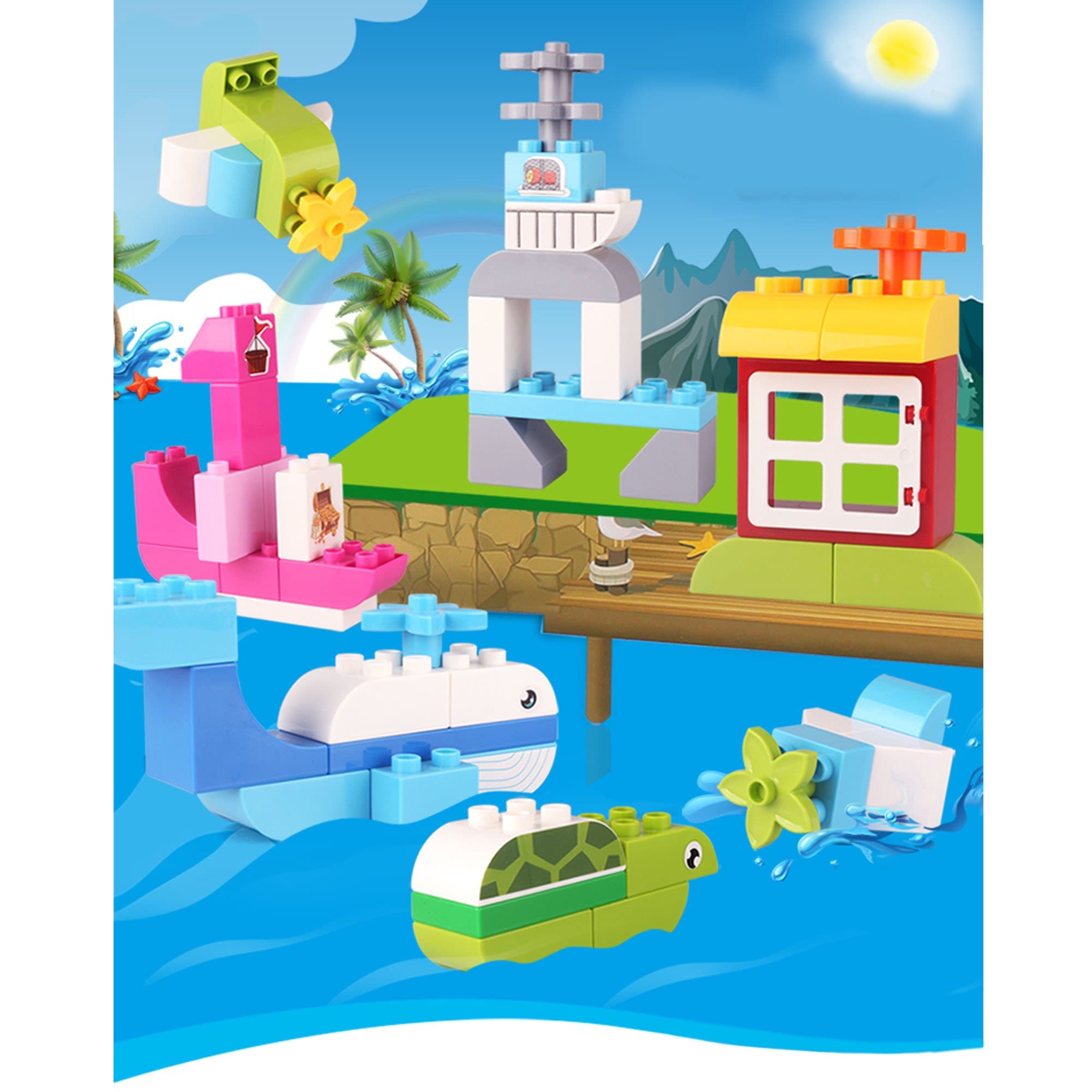 Educational STEM Large Children's Building Blocks for Preschool and Toddlers - Compatible Building Bricks Construction Set - Includes Stickers and Story on Adventure