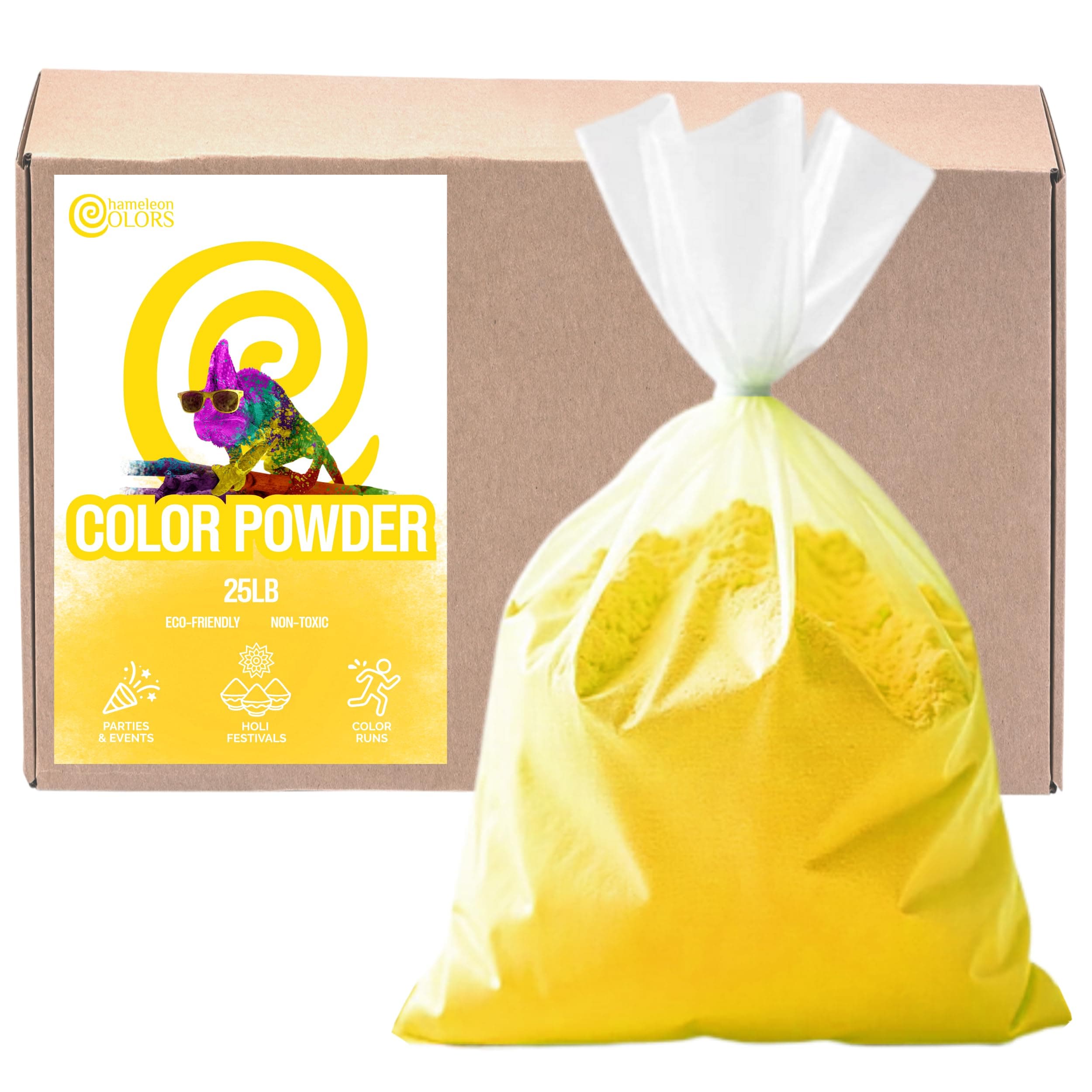 25 lb. Color Powder - 1 Pack - Vibrant Yellow Color - for 15-20 People - Non-Toxic & Gluten-Free - for Holi, Color Wars, Fun Run, Gender Reveal, Summer Camp & More