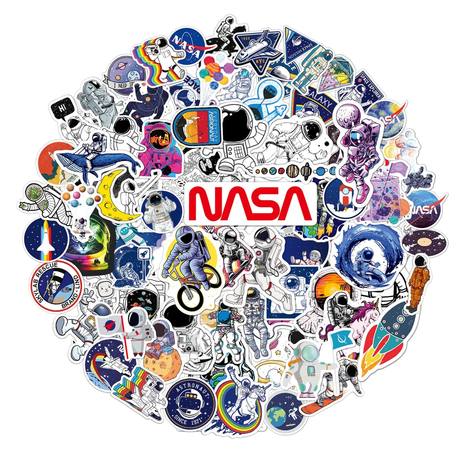 100pcs Space Stickers Pack for Water Bottles, NASA Logo Astronaut Vinyl Sticker for Hydroflask Helmet Laptop Skateboard, Waterproof Decals Gifts for Kids Teens Boys Adults